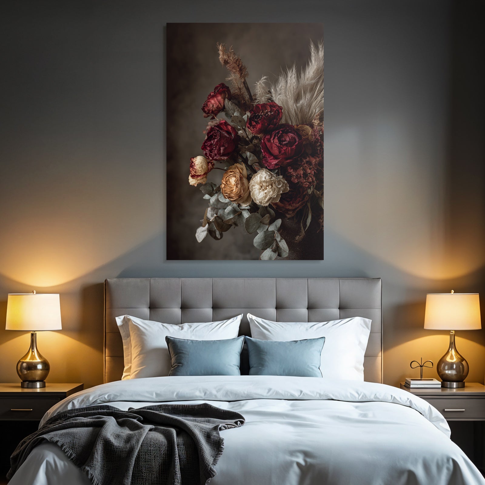 Trocken Retro Flowers Getrocknete Strauss Rot Gelb Eukalyptus Gras
