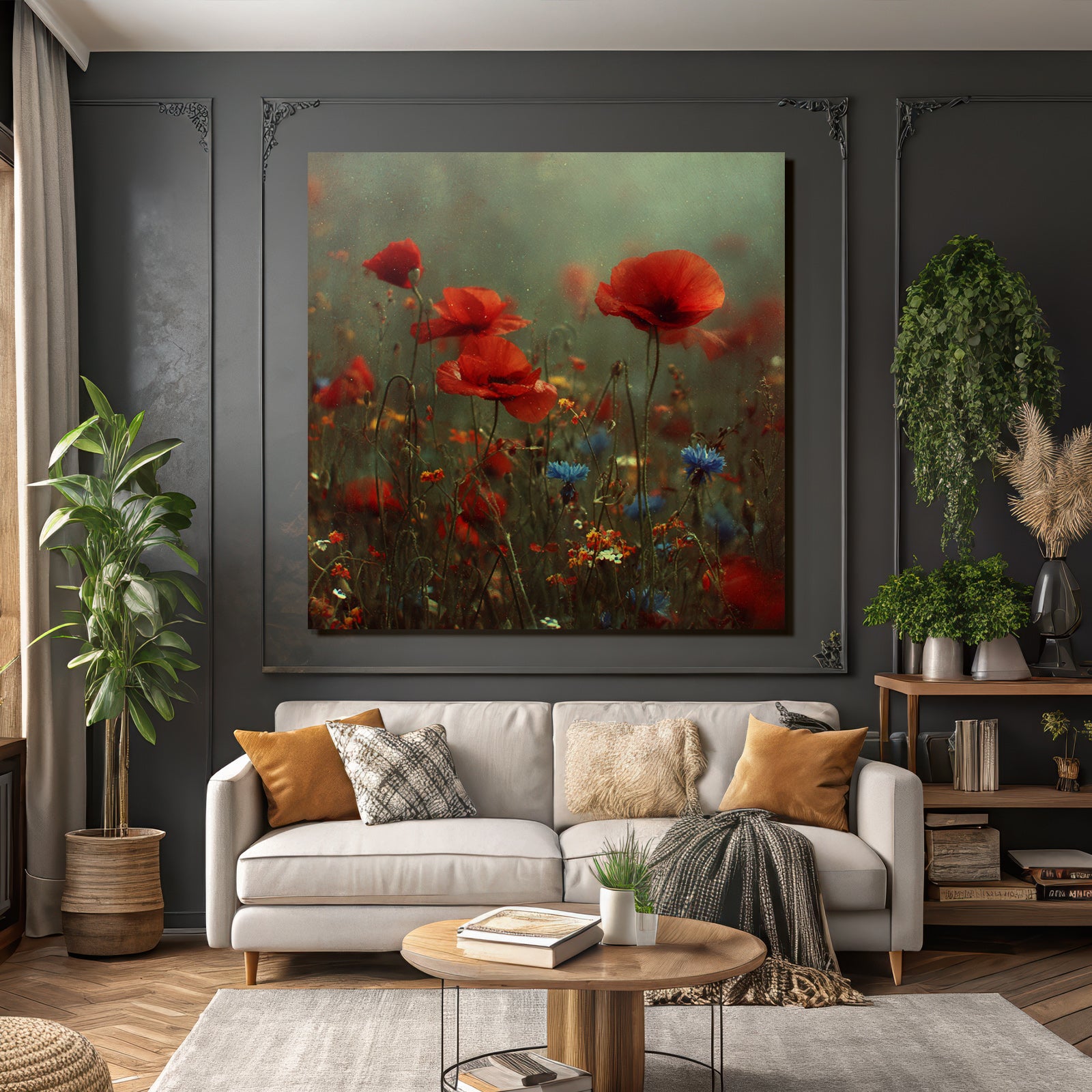 Traumhafte Wiese Mit Roten Mohn Und Bunten Wild