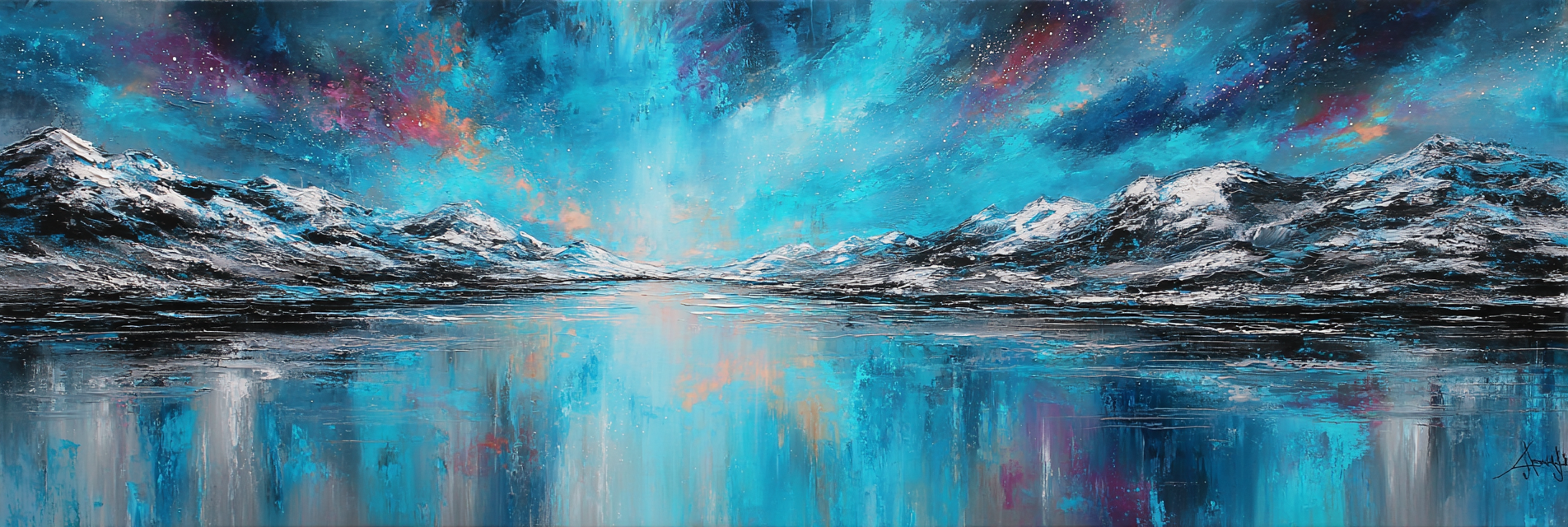 Polarlicht Abstrakte Landlandschaft Mit Bergen Und Reflektierendem Wasser | Fjorde und Gletscher | Landschaften