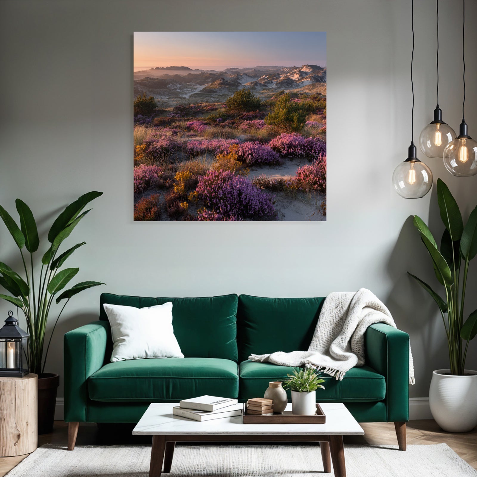 Rollende Hügel Sanddünen Blühende Blumen Morgengraün | Duenen und Heide | Landschaften