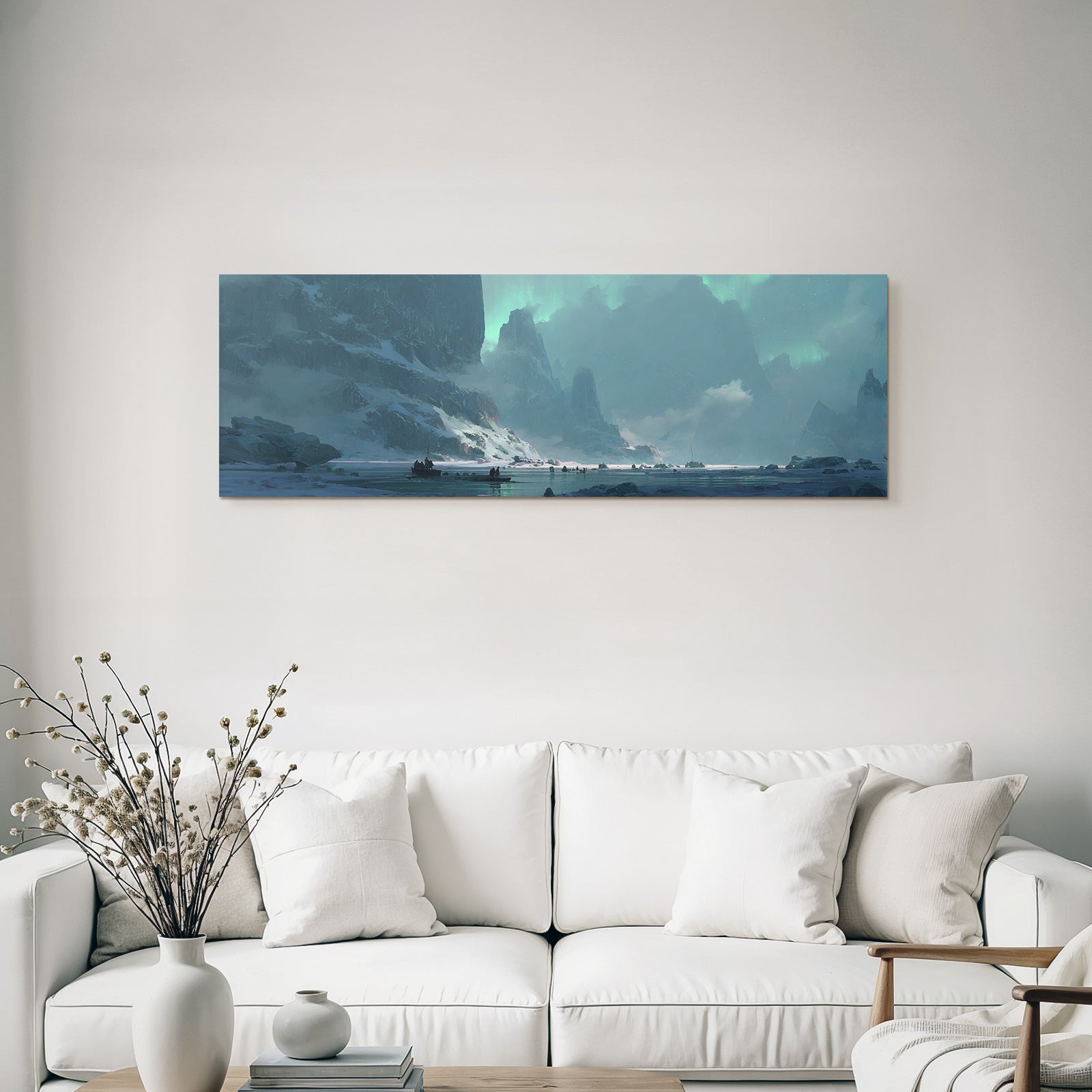 Polarlicht Polarlandschaft Mit Aurora Und Boote | Fjorde und Gletscher | Landschaften