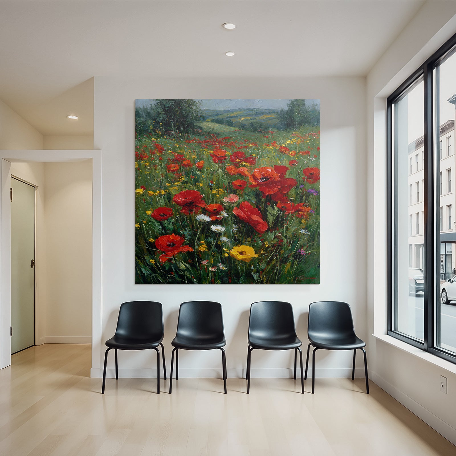 Impressionistische Wiese Mit Roten Mohn Und Bunten Wild