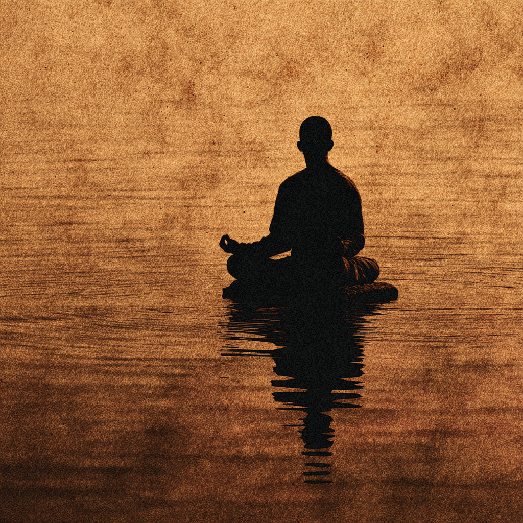 Yoga Meditation Meditierende Person Auf Dem Wasser Bei Sonnenuntergang Oder Sonnenaufgang | Yoga und Meditation | Themen und Hobbys
