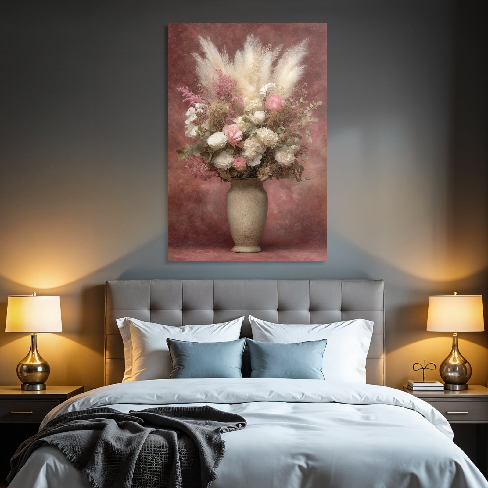 Trocken Retro Flowers Arrangement In Dekorativem Vase Mit Rosen Und Getrockneten Blüten