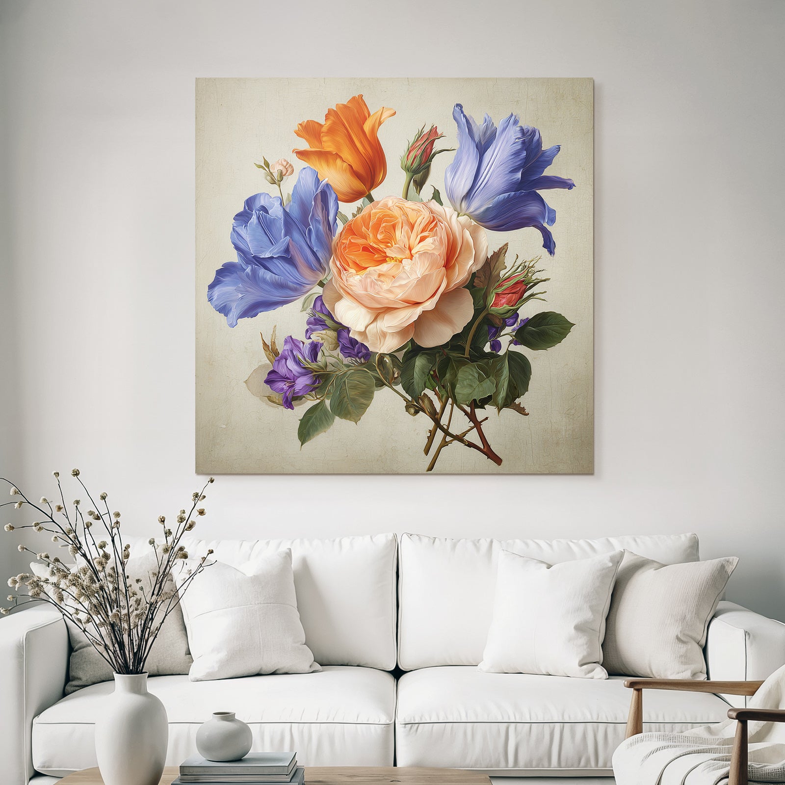 Schöner Blumiger Bunter Strauss Aus Blau Orange Rosa Und Purpur Mit Grünem Laub