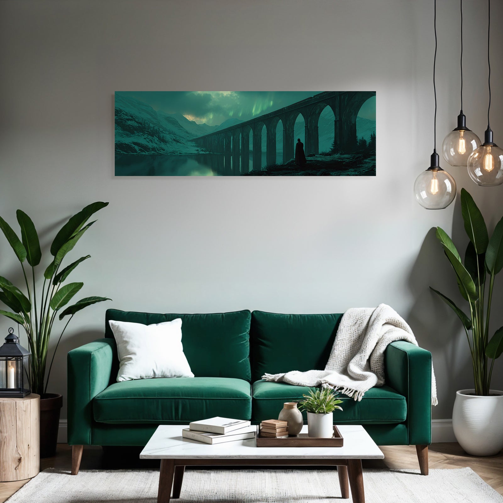 Polarlicht Digital Kunstlandschaft Mit Brücke Und Nordlichtern | Fjorde und Gletscher | Landschaften