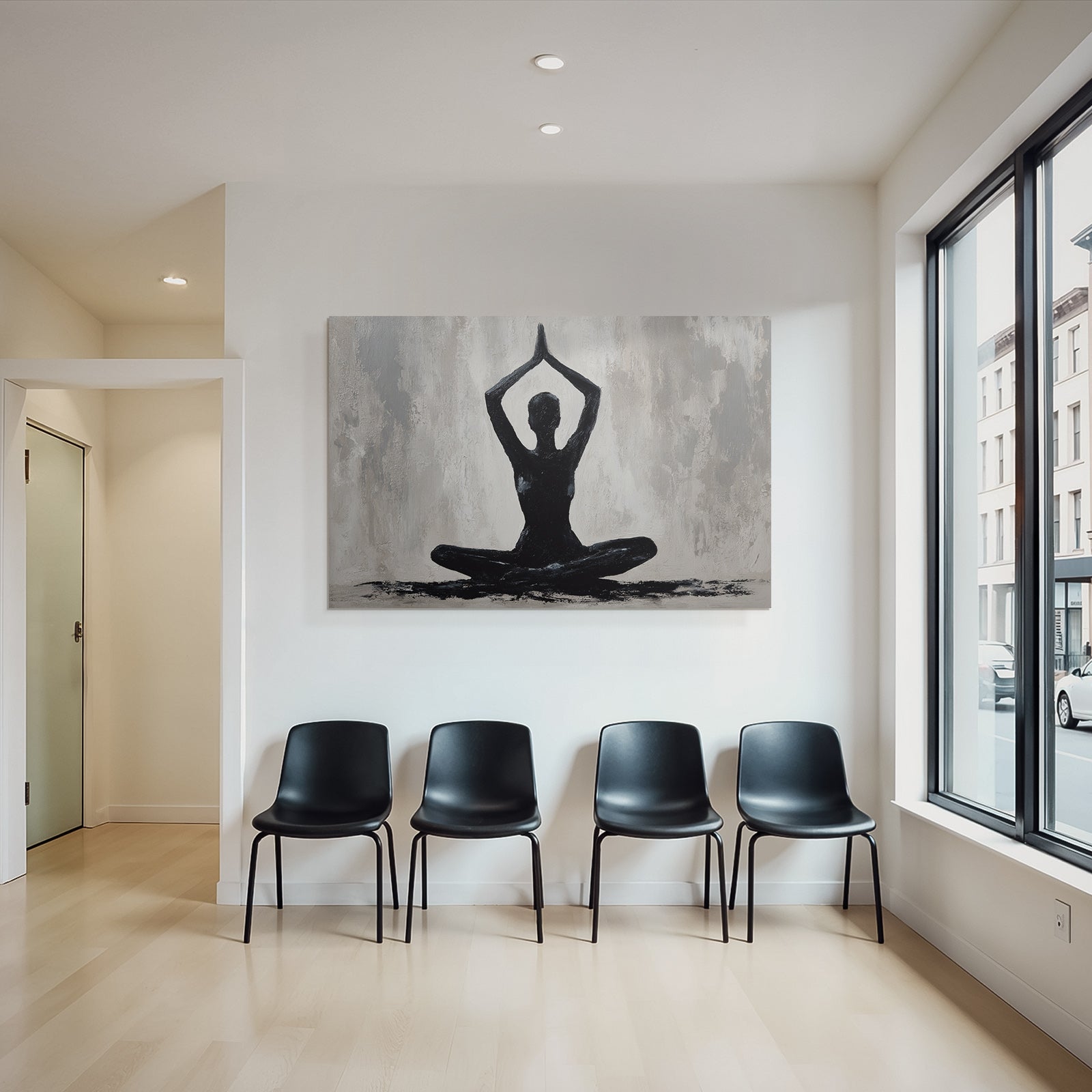 Yoga Meditation Meditierender Mensch Im Grau Mit Händen Oben | Yoga und Meditation | Themen und Hobbys