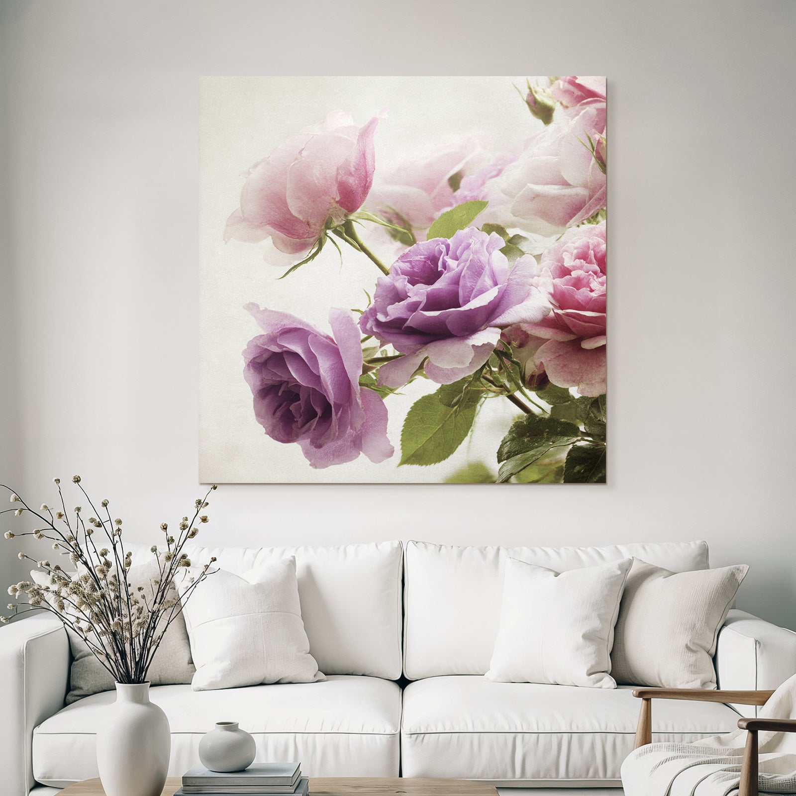Naheaufnahme Eines Rosenstrausses In Zarten Rosa Und Lila Nuancen Romantisch