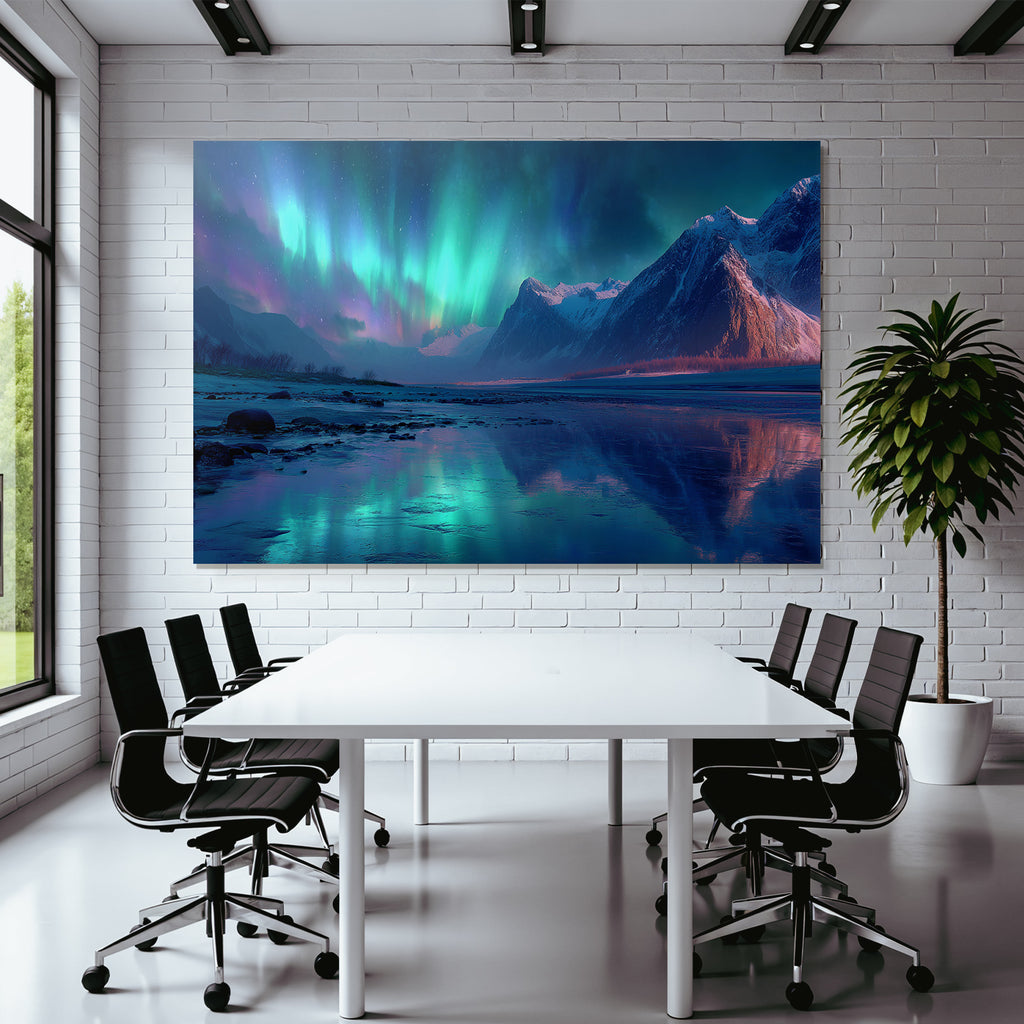 Polarlicht Nordlichter Und Gebirgen Im Nachtlandschaft | Fjorde und Gletscher | Landschaften