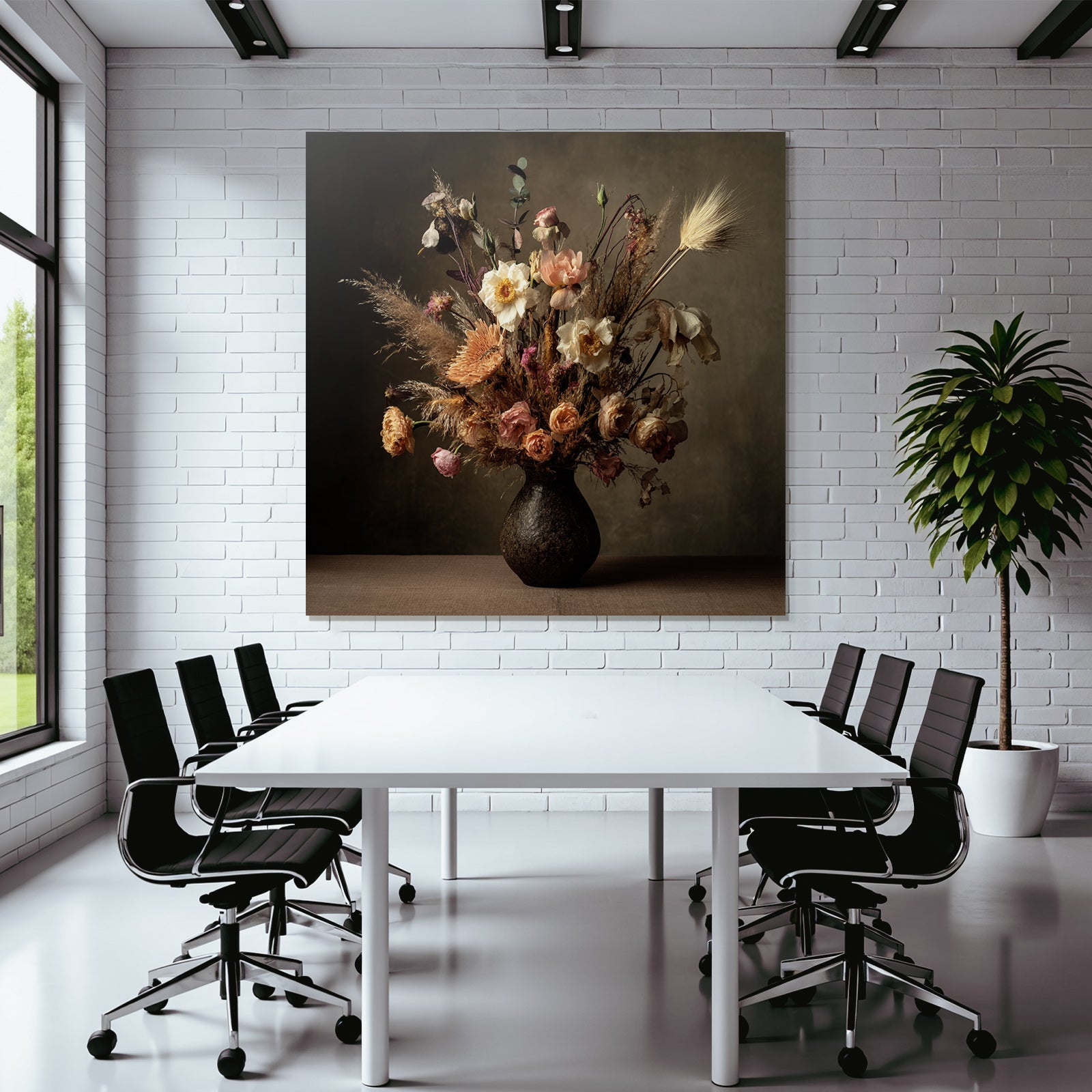 Trocken Retro Flowers Getrocknete Kranz Im Dunklen Vase Mit Warmem Hintergrund