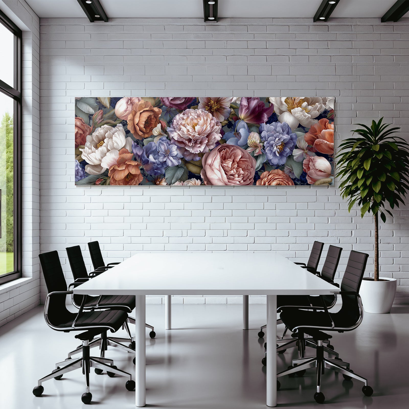 Illustration Mit Pfingstrosen Rosen Und Weiteren Blüten Vor Dunklem Hintergrund