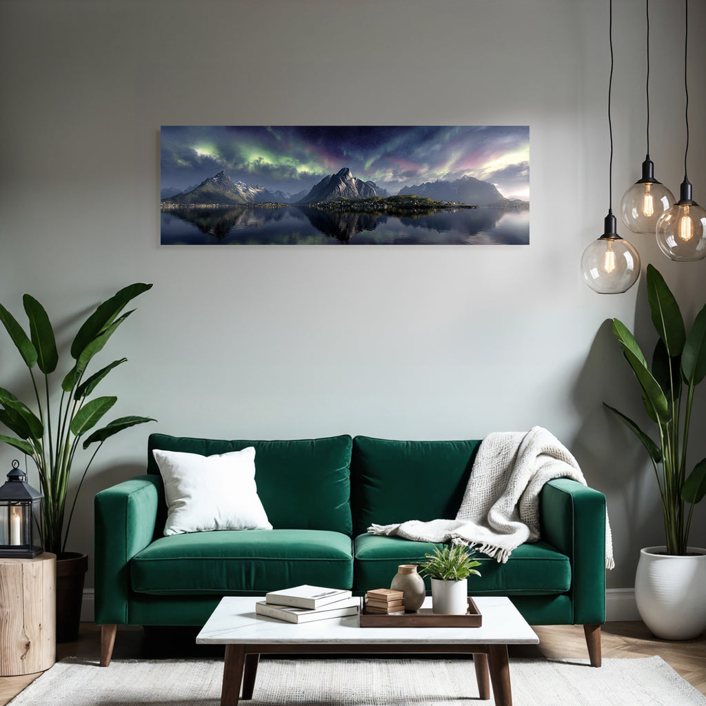 Polarlicht Atemberaubende Berglandschaft Spiegelung Wasser Nordlichter Norwegen | Fjorde und Gletscher | Landschaften