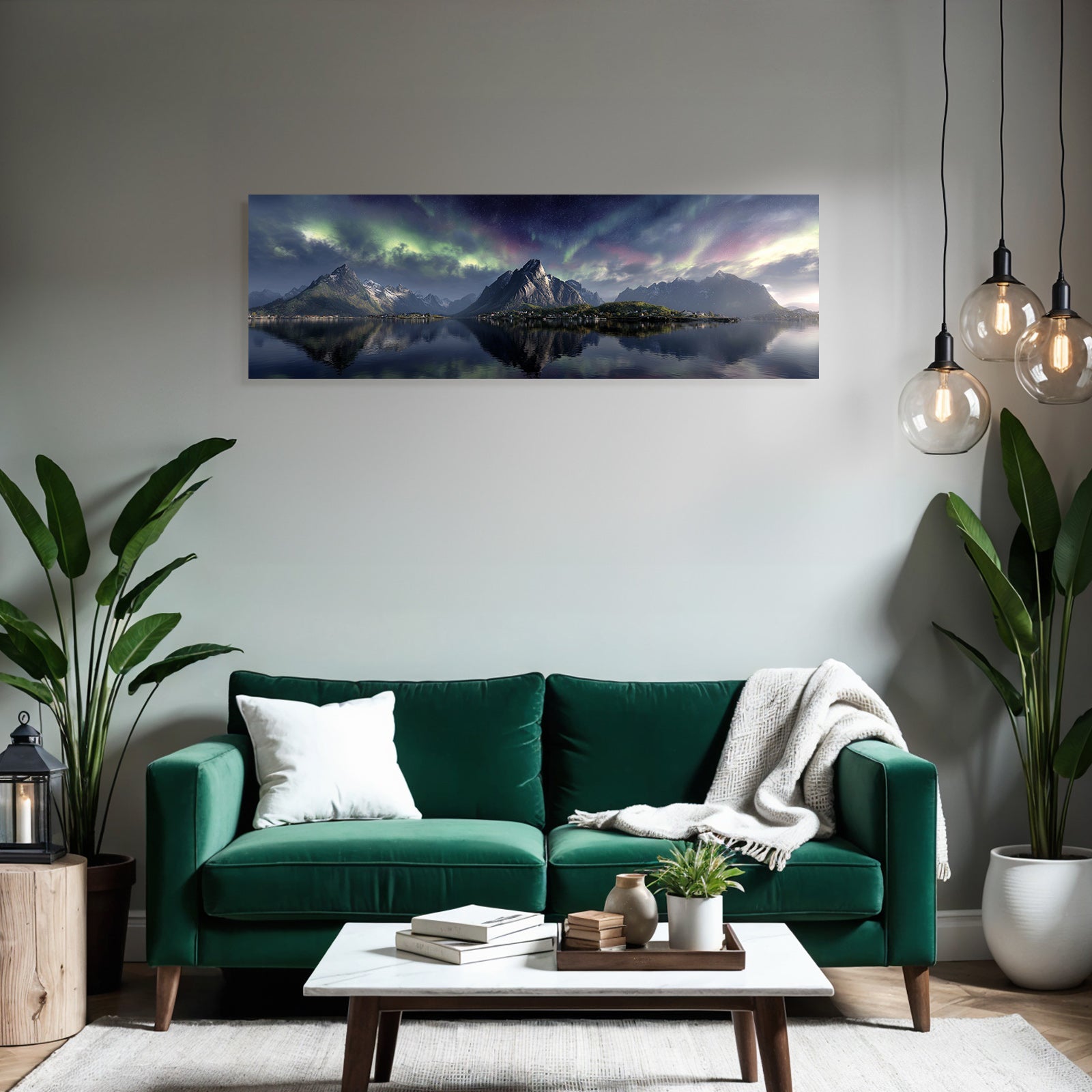 Polarlicht Atemberaubende Berglandschaft Spiegelung Wasser Nordlichter Norwegen | Fjorde und Gletscher | Landschaften