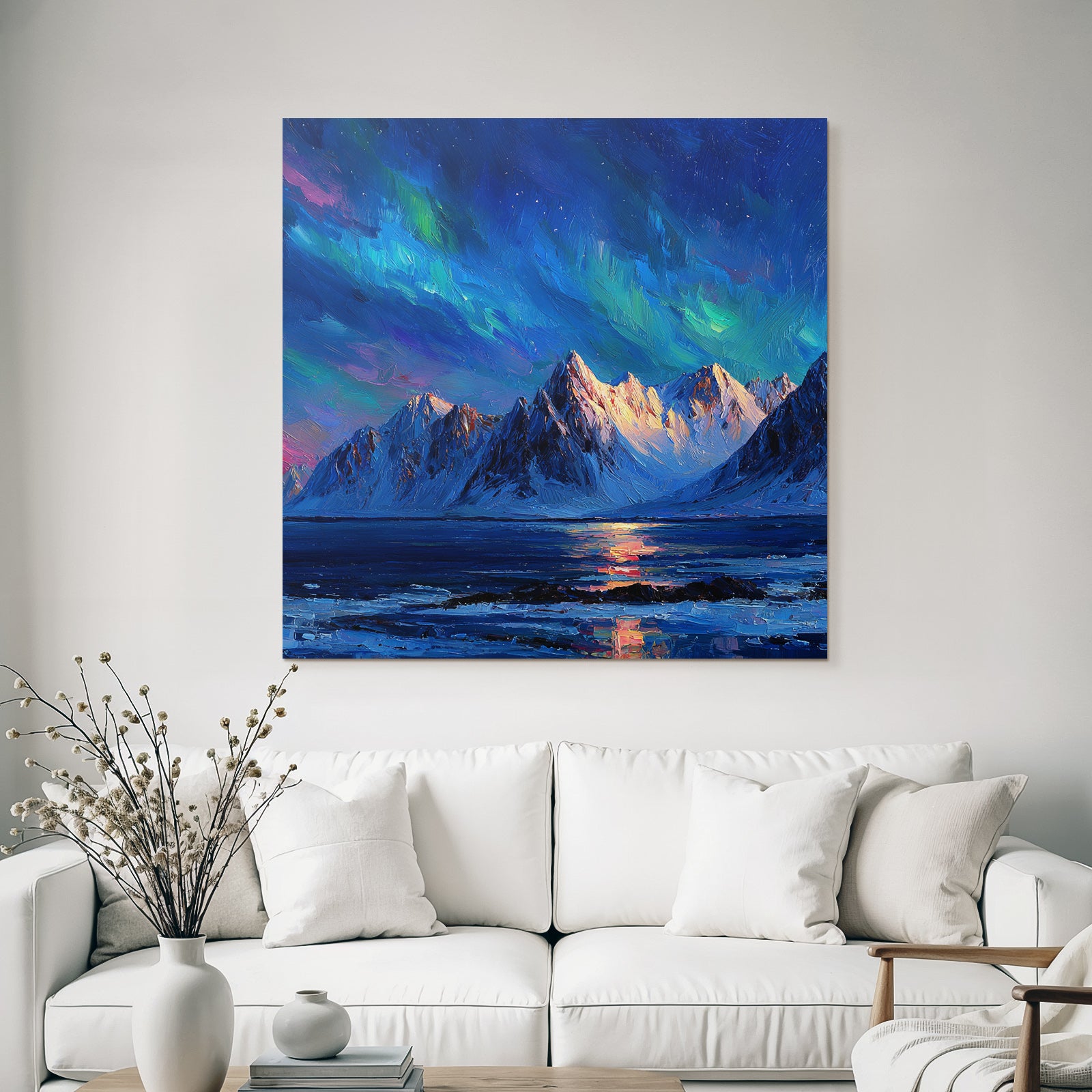 Polarlicht Vibrante Impressionistische Landschaft Nacht Himmel Auroren Reflexion Wasser | Fjorde und Gletscher | Landschaften
