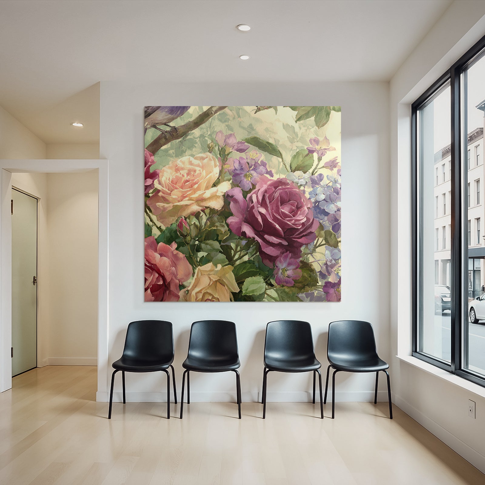 Schone Malerei Mit Rosen In Vielen Farben Und Grunem Laub