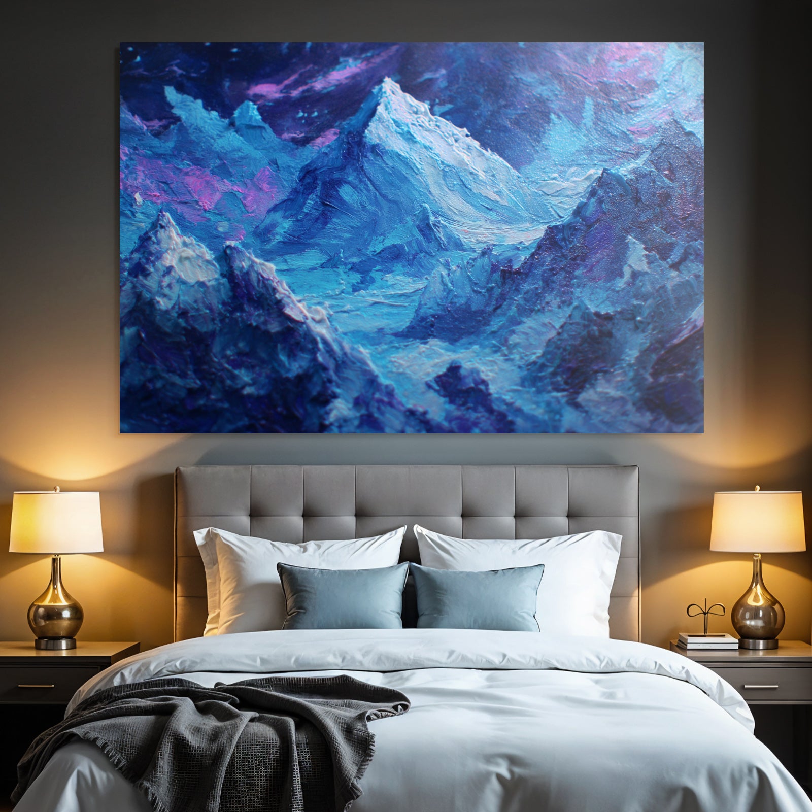 Polarlicht Dramatische Gipfel Blaue Und Violette Farben Impasto Technik | Fjorde und Gletscher | Landschaften
