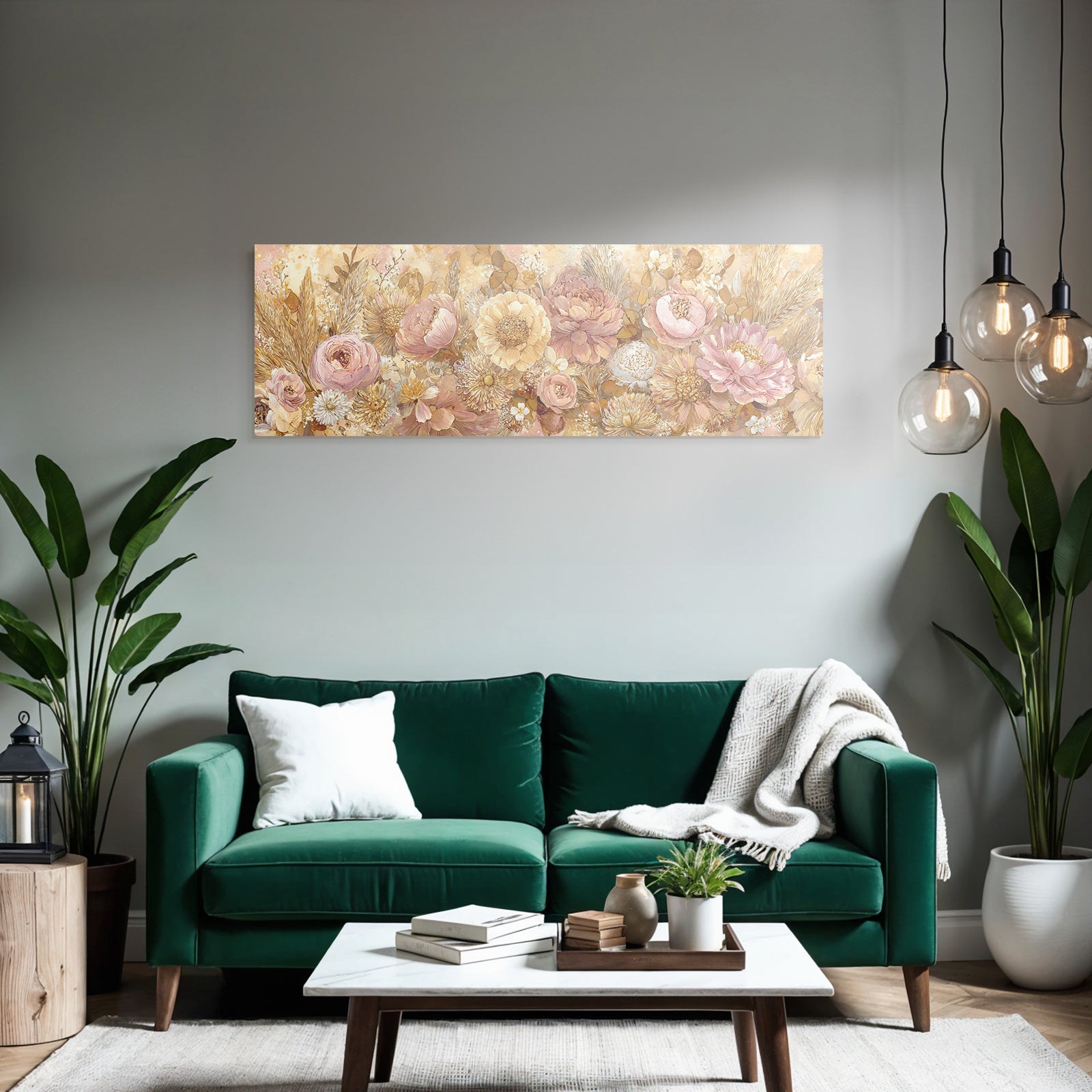 Trocken Retro Flowers Blumige Anordnung Peonies Daisies Und Grünery Illustration