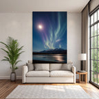 Polarlicht Aurora Borealis Mit Mond Und Berge Reflektiertes Wasser Nachtsky | Fjorde und Gletscher | Landschaften