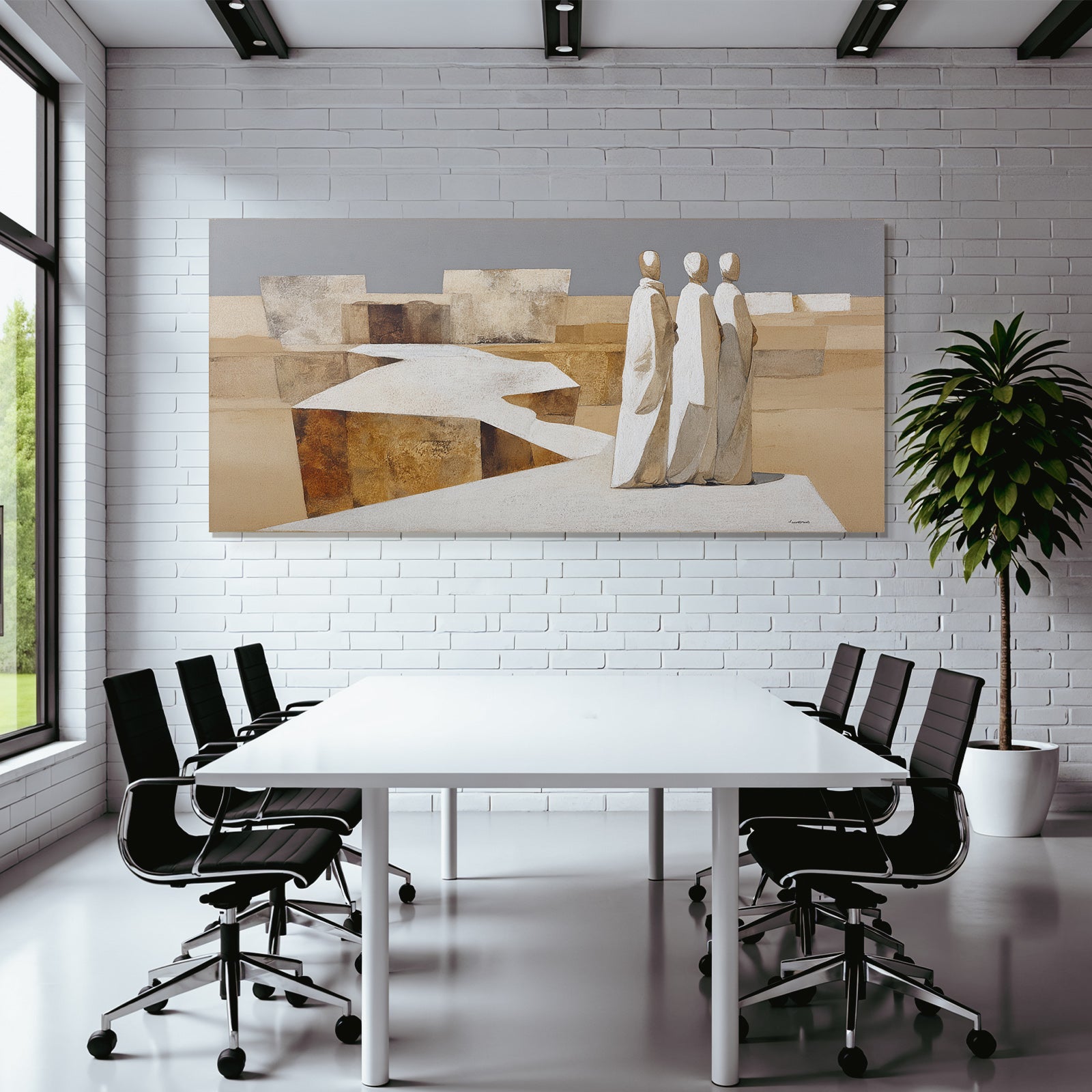Yoga Meditation Abstrakte Kunst Drei Humanoide Figuren In Umhängen Minimalistische Landschaft | Yoga und Meditation | Themen und Hobbys