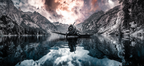 Scenic Landscape Vintage Aircraft Auf Wasser Mit Bergen Dramatische Atmosphäre | Flugzeuge | Mobilitaet und Technik