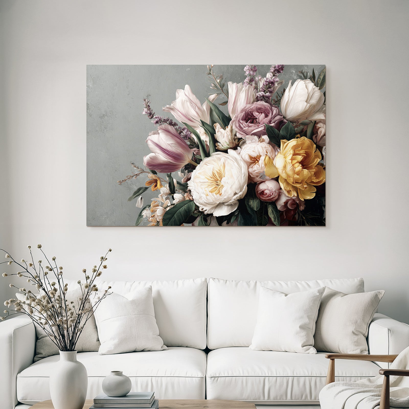 Strauss Mit Tulpen Pfingstrosen Und Grünen Blättern