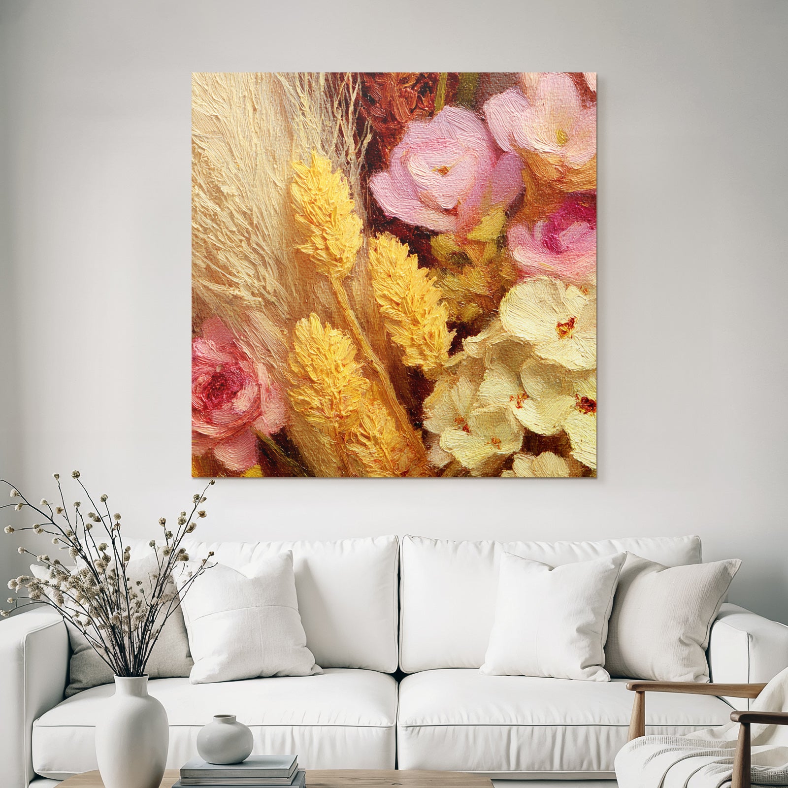 Trocken Retro Flowers Bunte Arrangement Naheaufnahme Rosa Weiss Gelb Kunstvoll Dekorativ