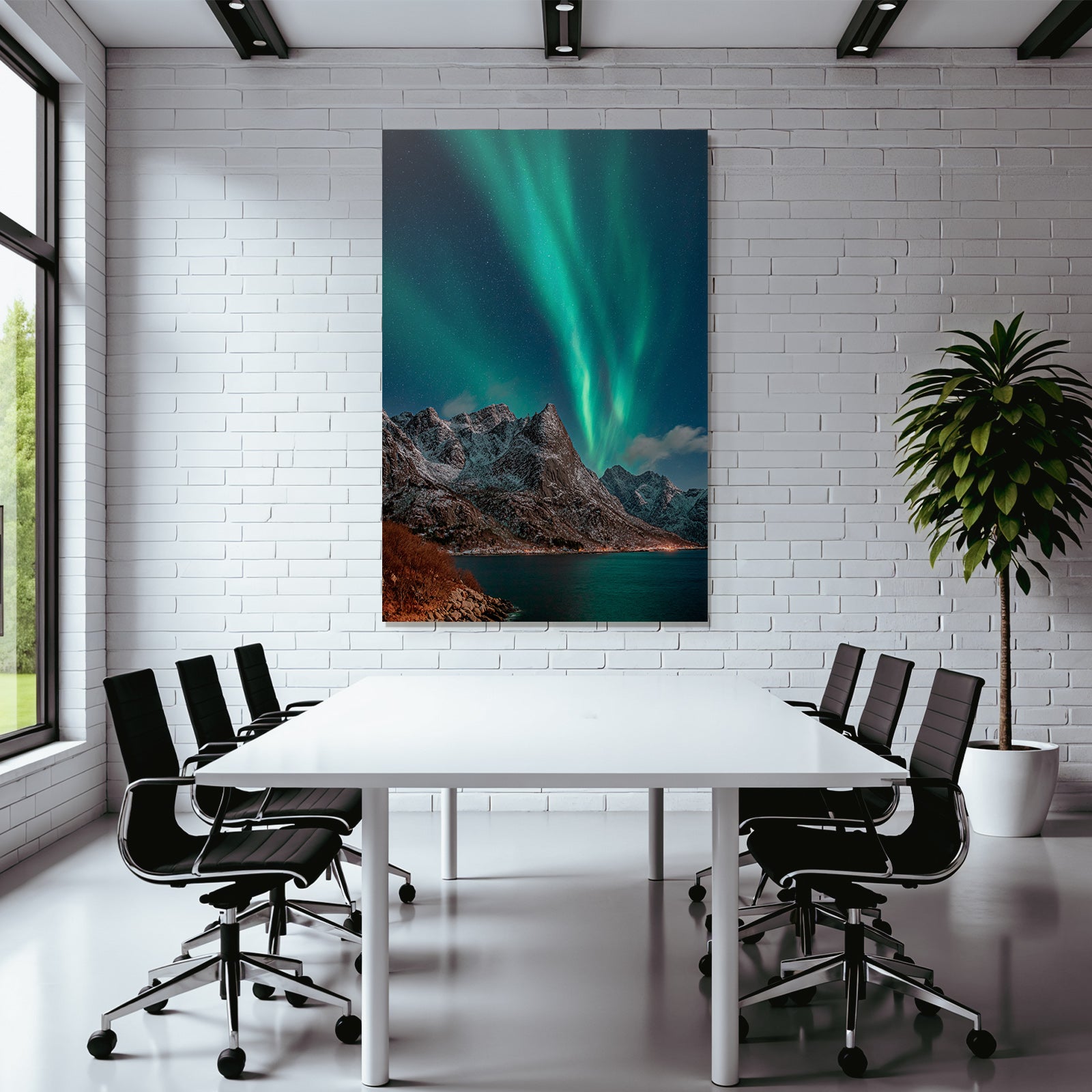 Polarlicht Schneebedeckte Berge Unter Aurora Borealis Nachtlandschaft | Fjorde und Gletscher | Landschaften