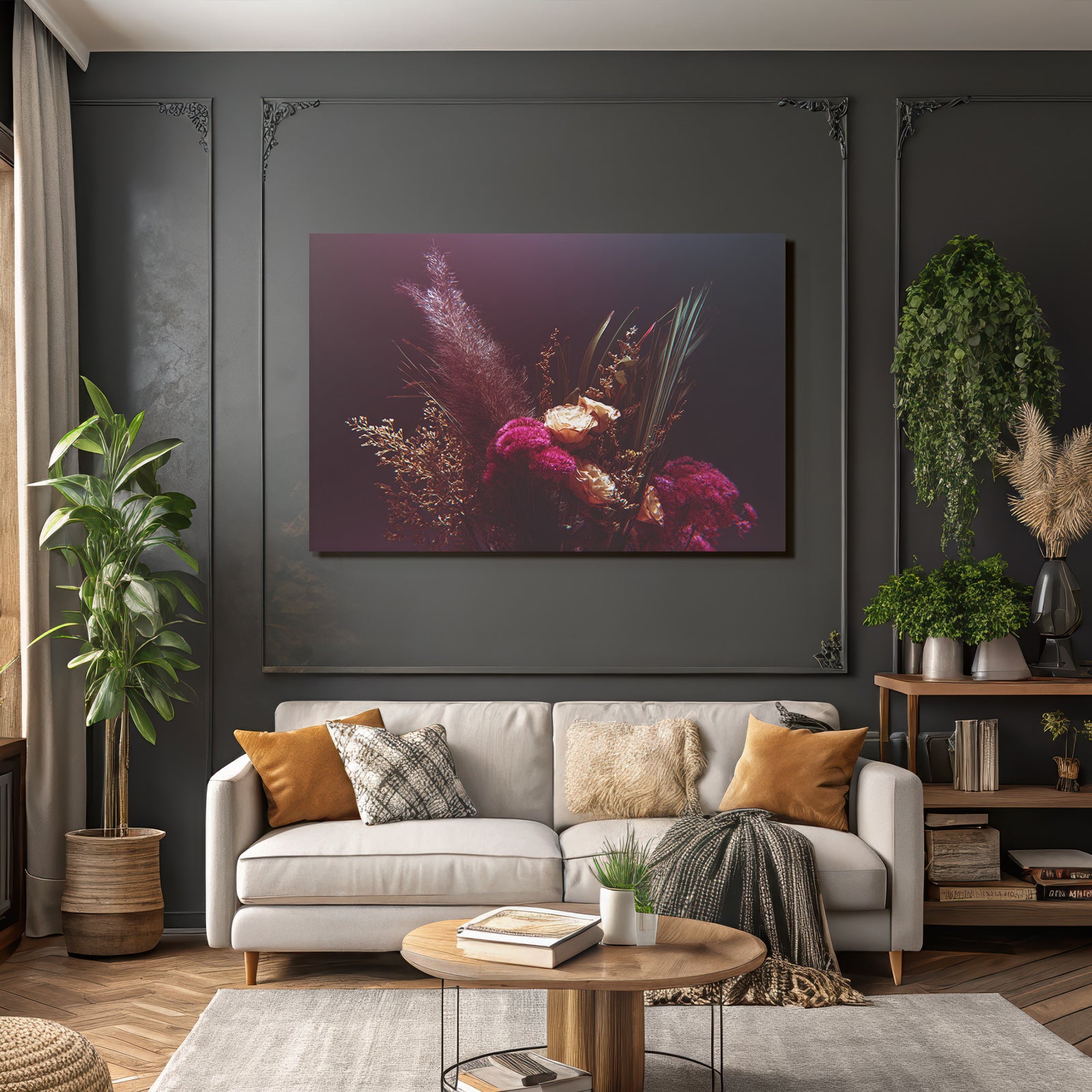 Trocken Retro Flowers Nahaufnahme Florale Anordnung Dramatische Beleuchtung Kreative Komposition