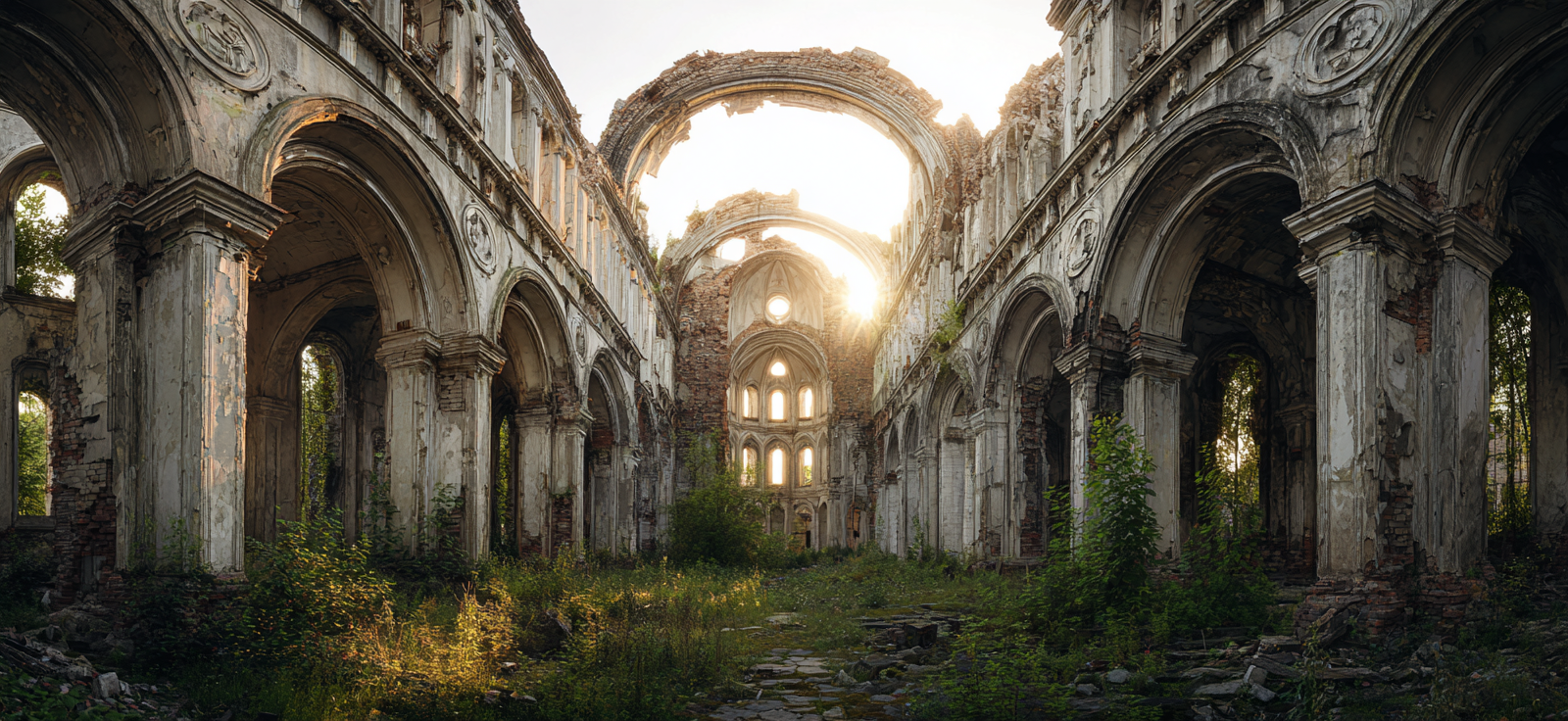 Verlassene Alte Kirche Mit Überwuchernder Vegetation Und Lichtstrahlen | Lost Places | Architektur