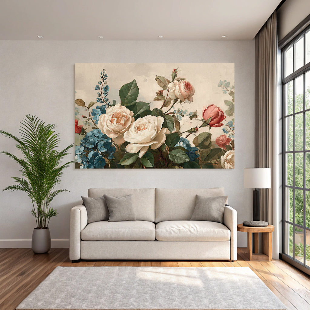 Gemälde Rosen Und Blaü Blüten