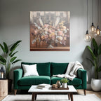 Trocken Retro Flowers Blumiges Arrangement In Ornamentalem Vase Mit Holz Hintergrund