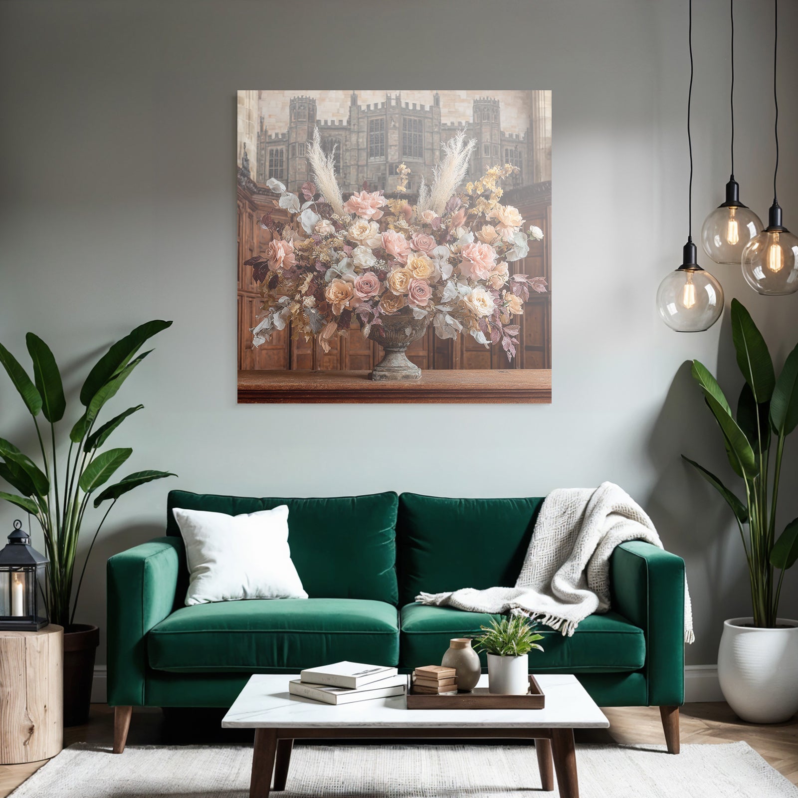 Trocken Retro Flowers Blumiges Arrangement In Ornamentalem Vase Mit Holz Hintergrund