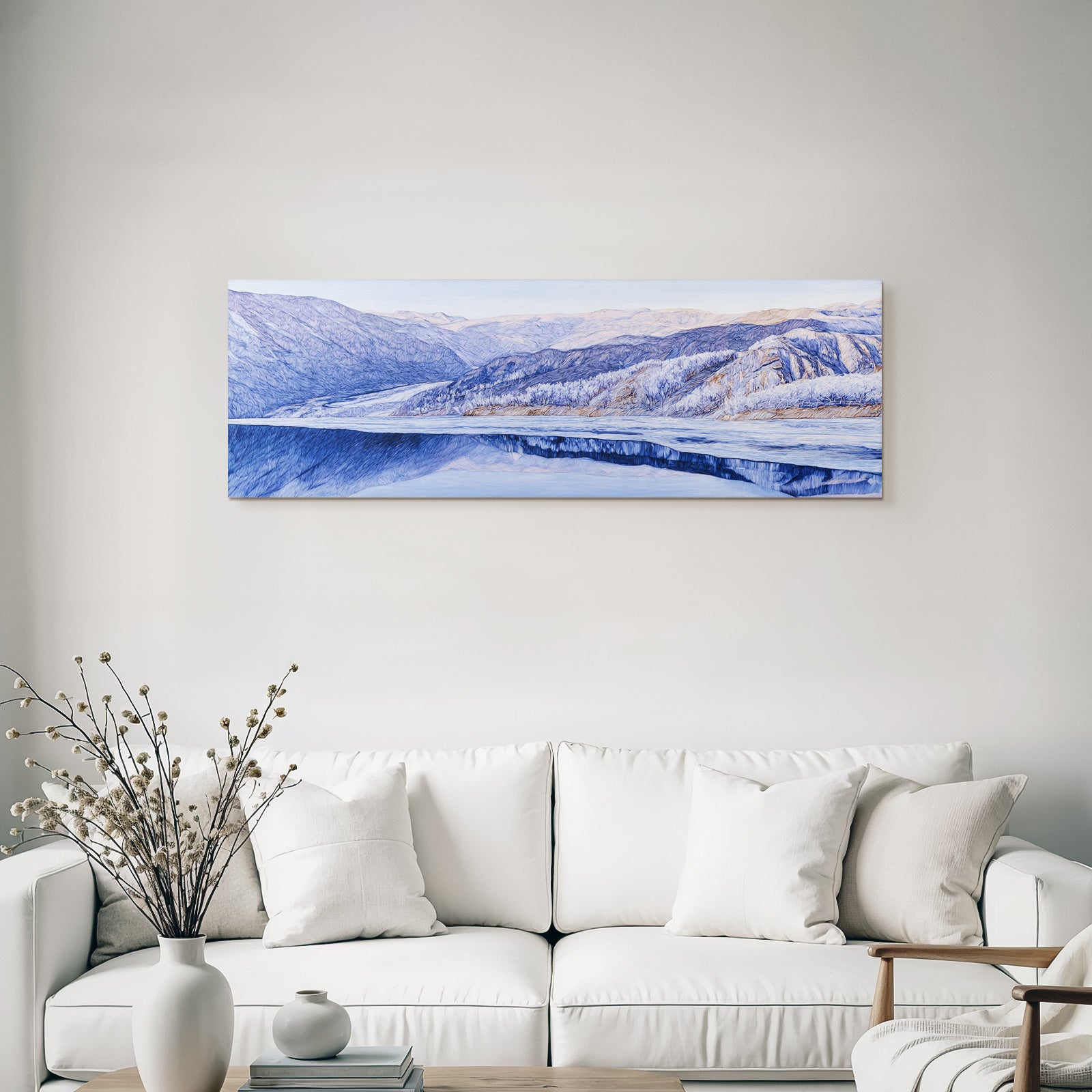 Polarlicht Bergige Landschaft Mit See Kalte Farben Kunstwerk | Fjorde und Gletscher | Landschaften