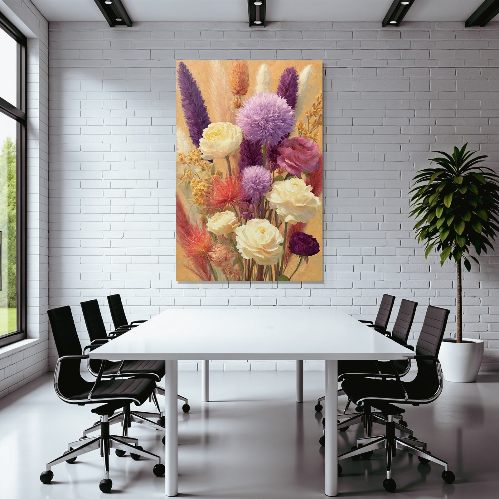 Trocken Retro Flowers Blumige Anordnung Vibrant Purple Gelb Orange Rosa Künstlerisch