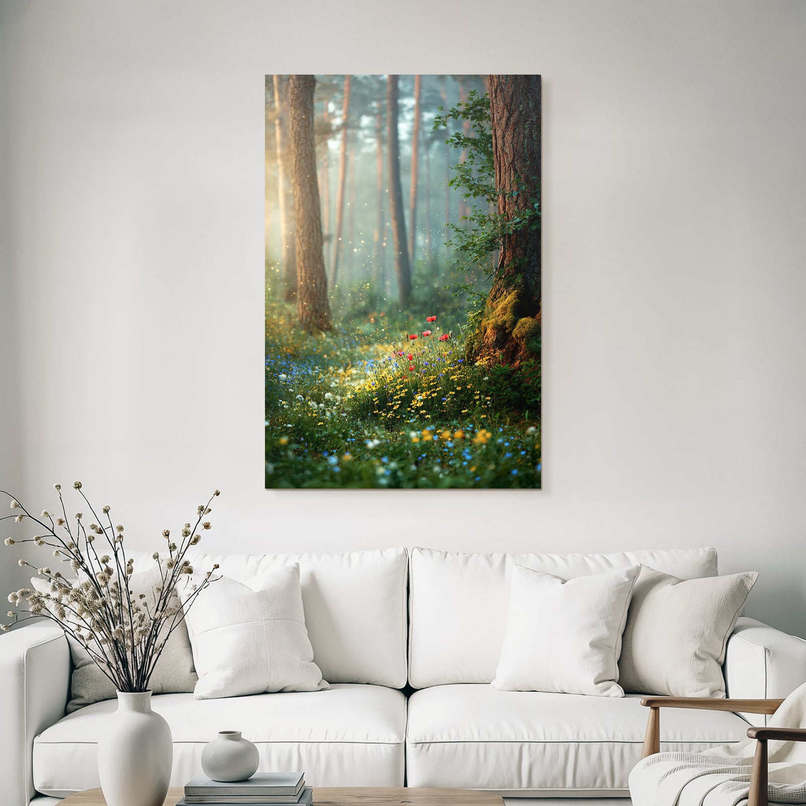 Verzauberter Wald Mit Bunten Wild Und Magischen Lichtpartikeln