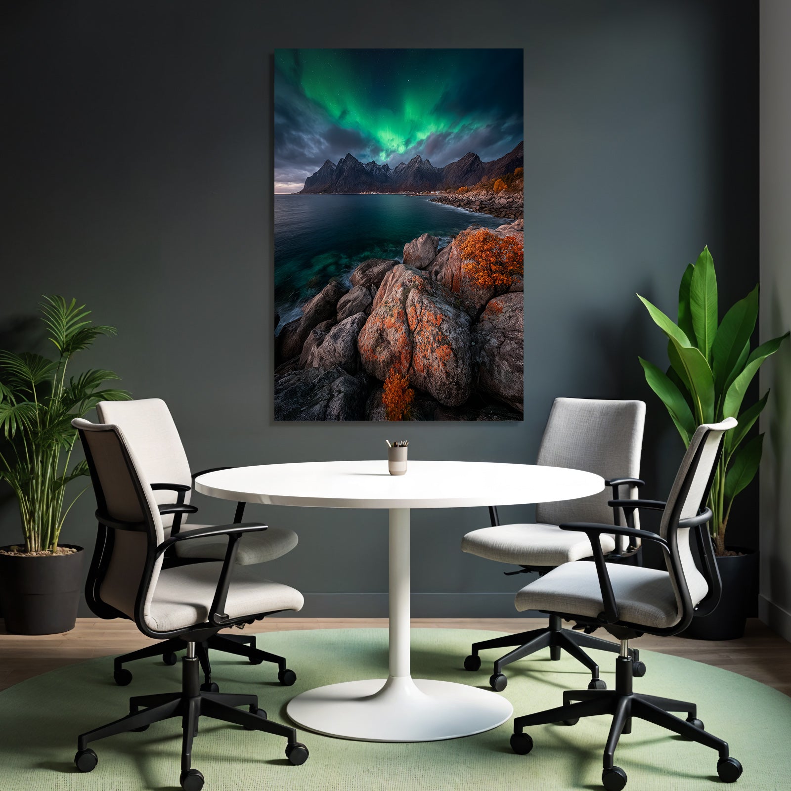 Polarlicht Dramatische Berge Northern Lights Stimmungsvolle Landschaft | Fjorde und Gletscher | Landschaften