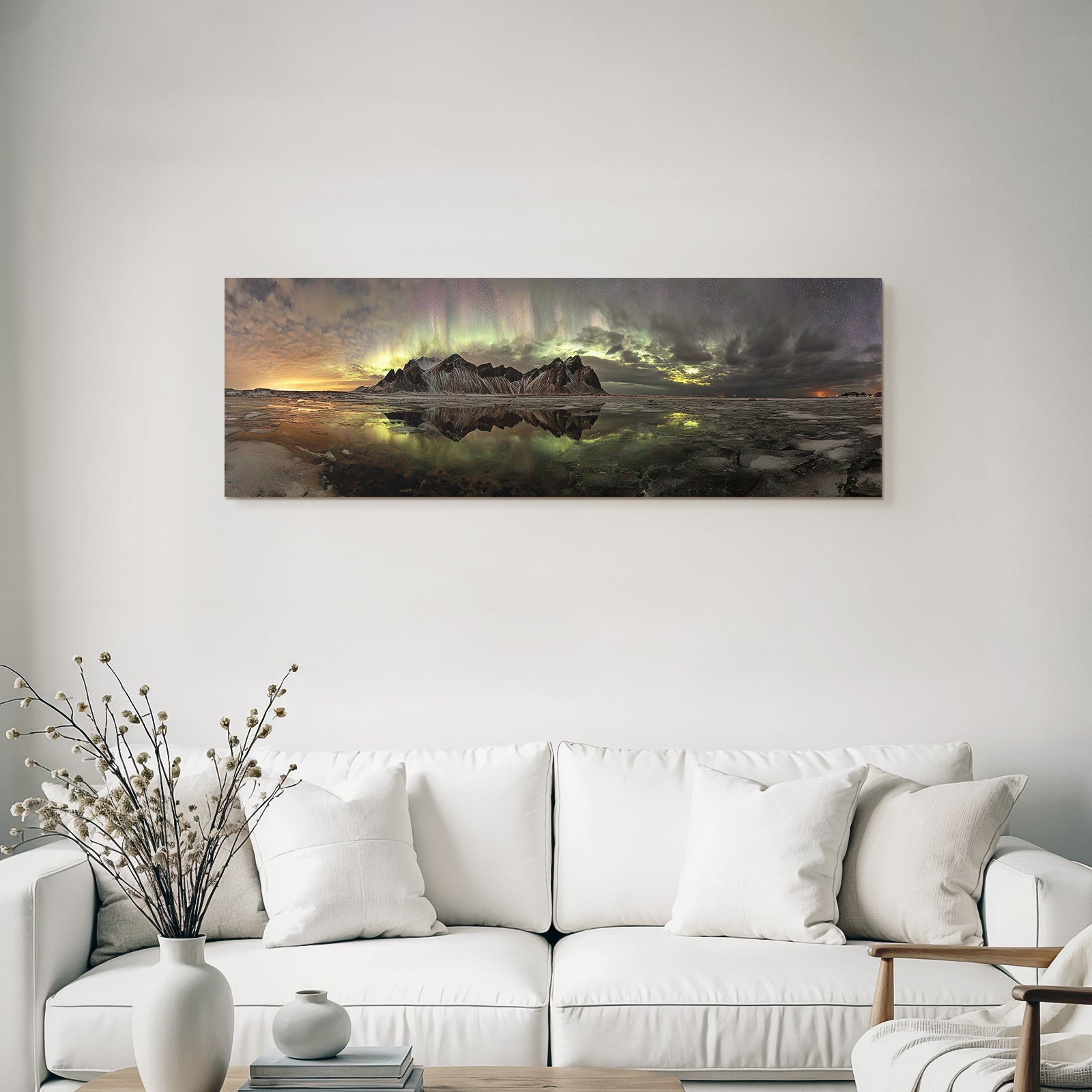 Polarlicht Dramatische Berglanschaft Unter Aurora Borealis | Fjorde und Gletscher | Landschaften