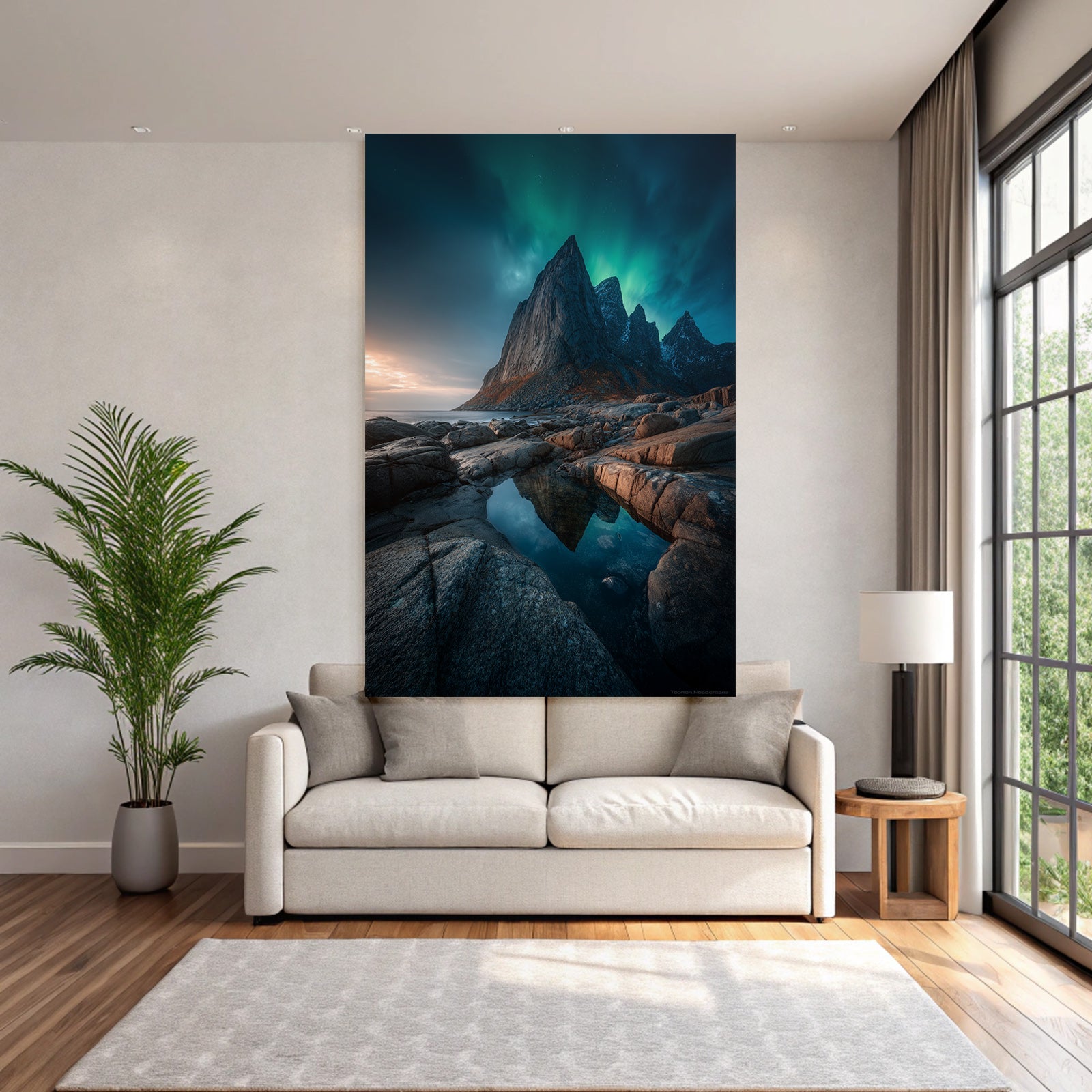 Polarlicht Dramatische Landschaft Mit Gebirgen Und Aurora | Fjorde und Gletscher | Landschaften