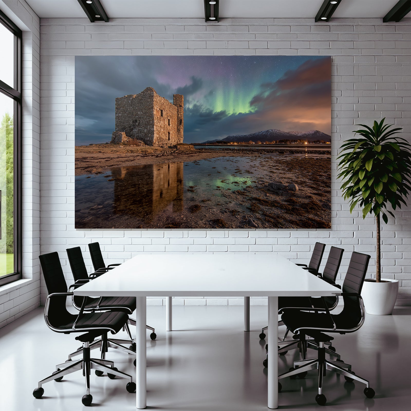 Polarlicht Steinruine Und Abendhimmel Mit Nordlichtern In Berglandschaft | Fjorde und Gletscher | Landschaften