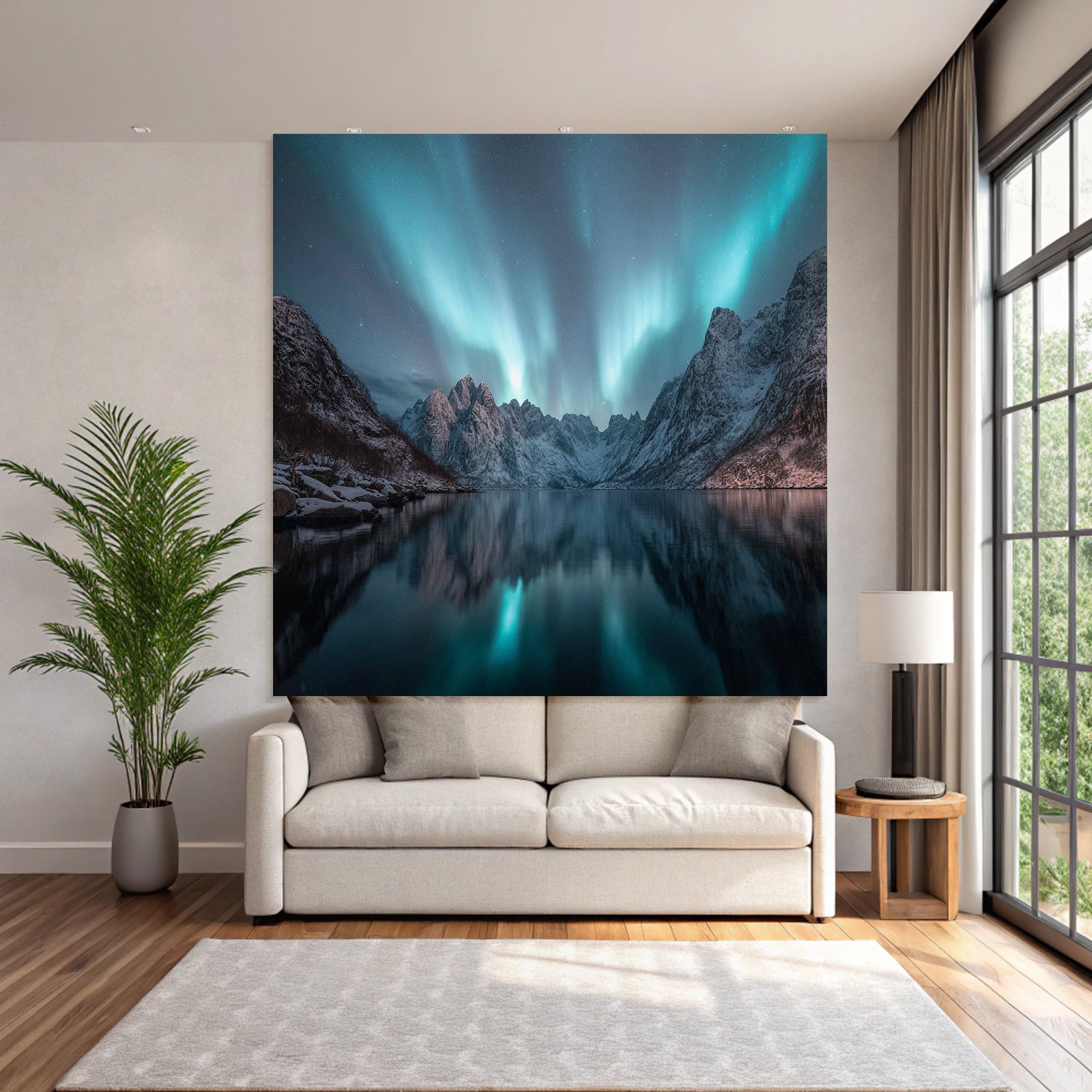 Polarlicht Natürliche Landschaft Mit Aurora Reflection Und Berge | Fjorde und Gletscher | Landschaften
