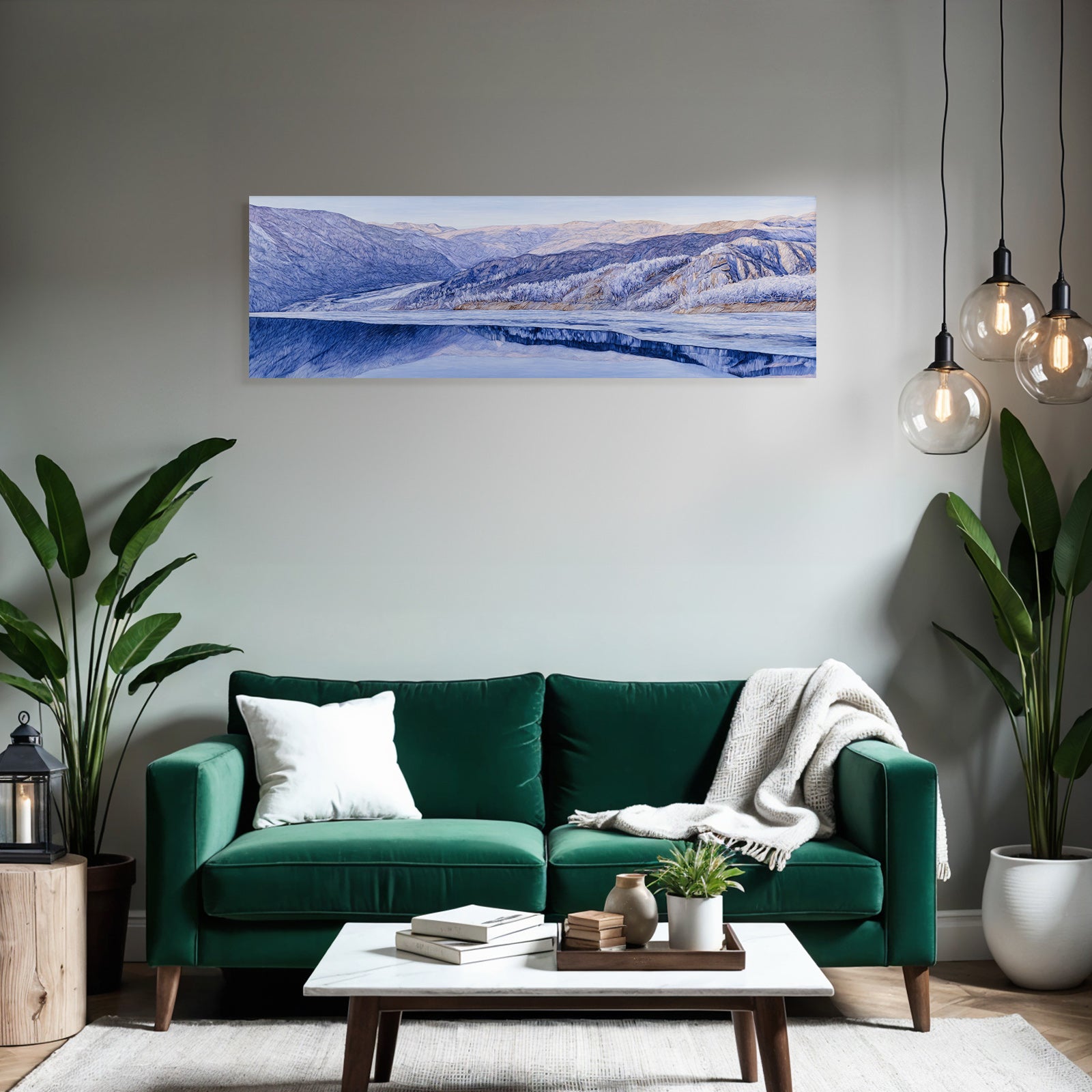 Polarlicht Bergige Landschaft Mit See Kalte Farben Kunstwerk | Fjorde und Gletscher | Landschaften