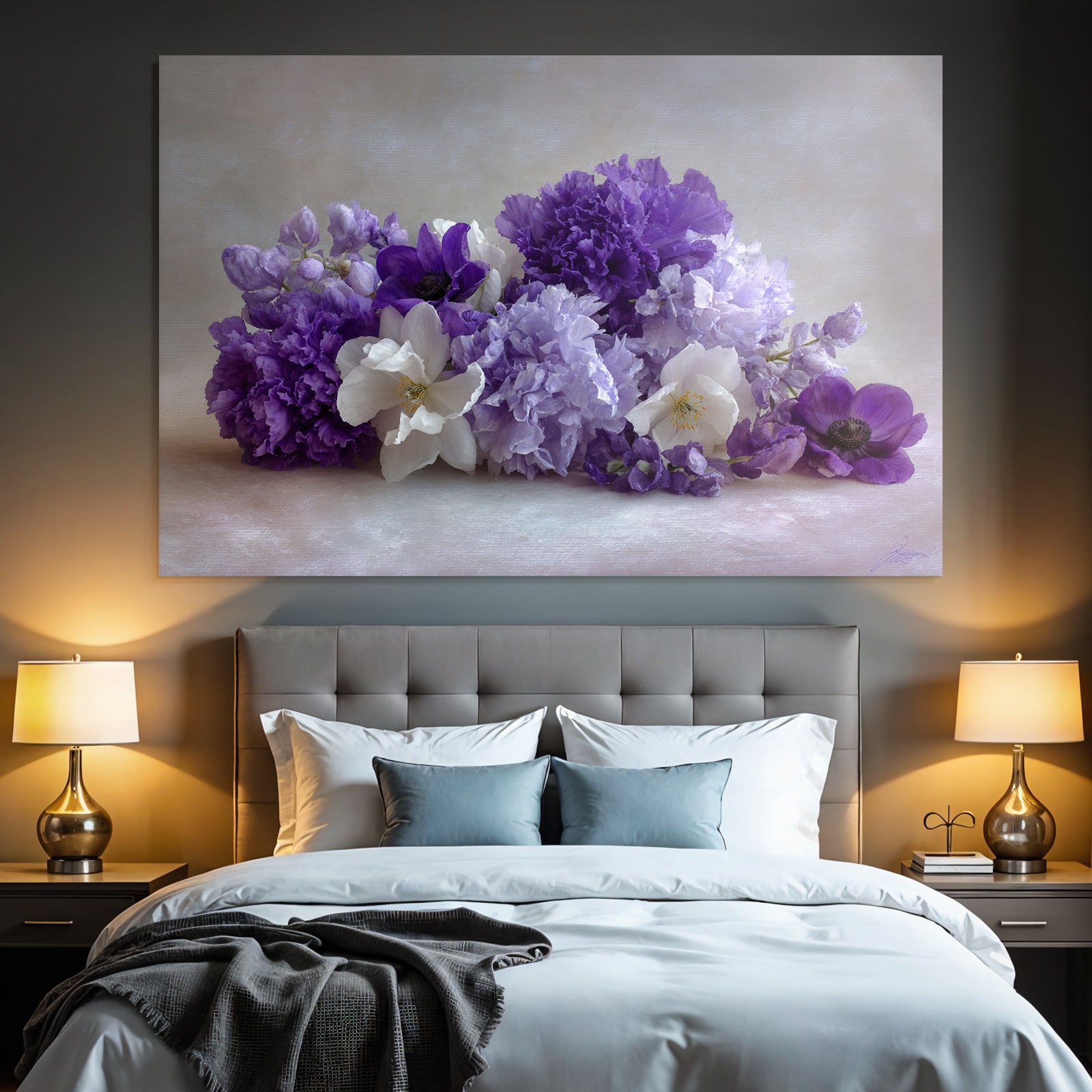 Orchideen Anemonen Pfingstrose Violette Und Weisse Anordnung