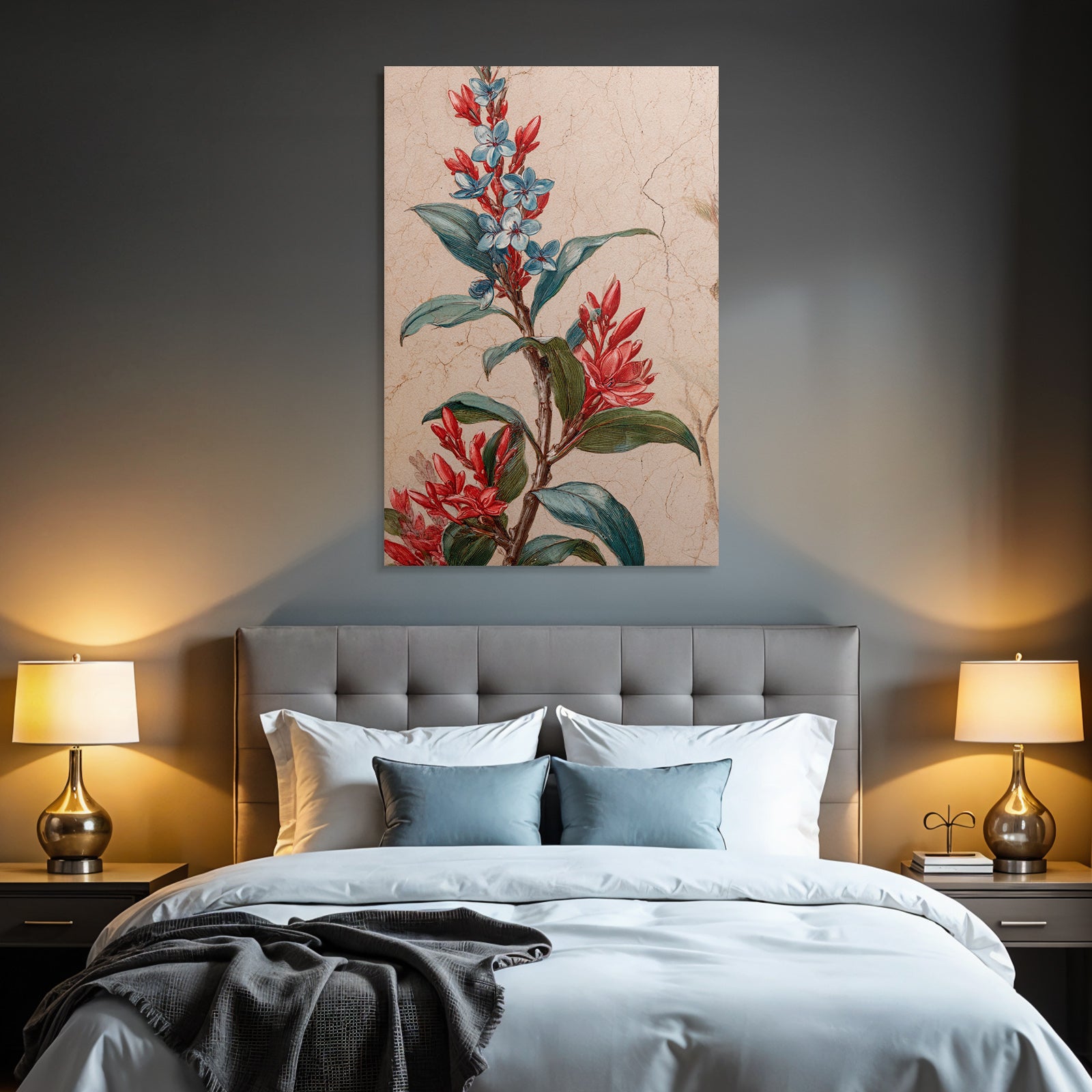 Botanische Illustration Roter Und Blaür Stilleben Auf Altem Papier