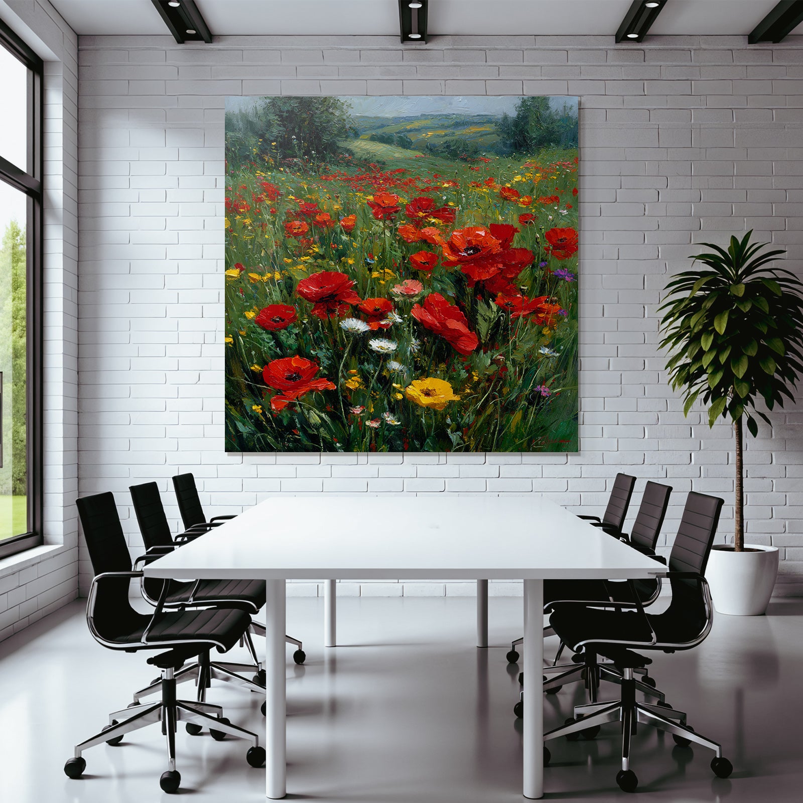 Impressionistische Wiese Mit Roten Mohn Und Bunten Wild