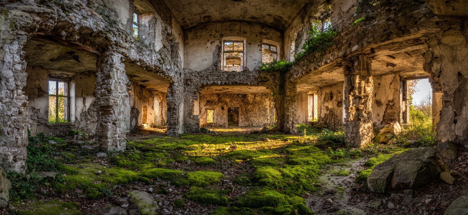 Abandoned Structure Mit Verfallenem Innenraum Und Wuchernden Vegetation | Lost Places | Architektur