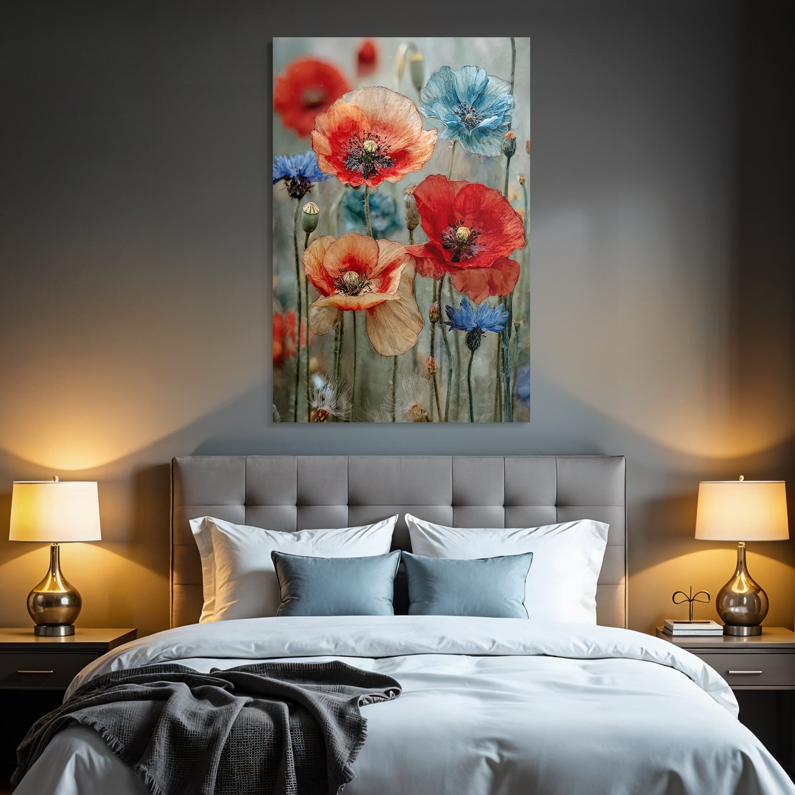 Schone Anordnung Mit Mohn Und Korn In Rot Orange Und Blau