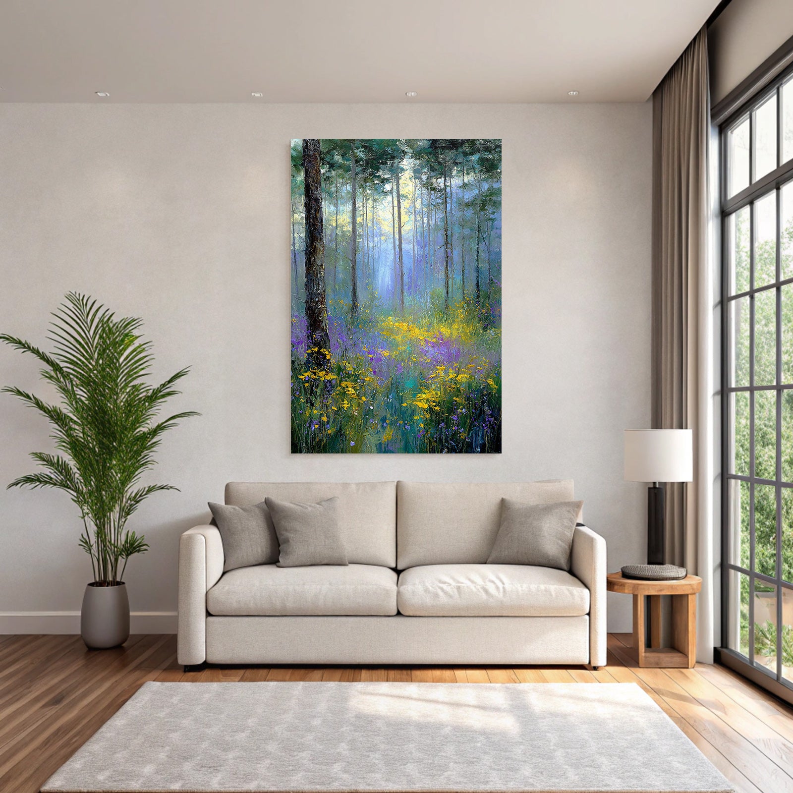 Impressionistischer Wald Mit Sonnenlicht Und Bunten