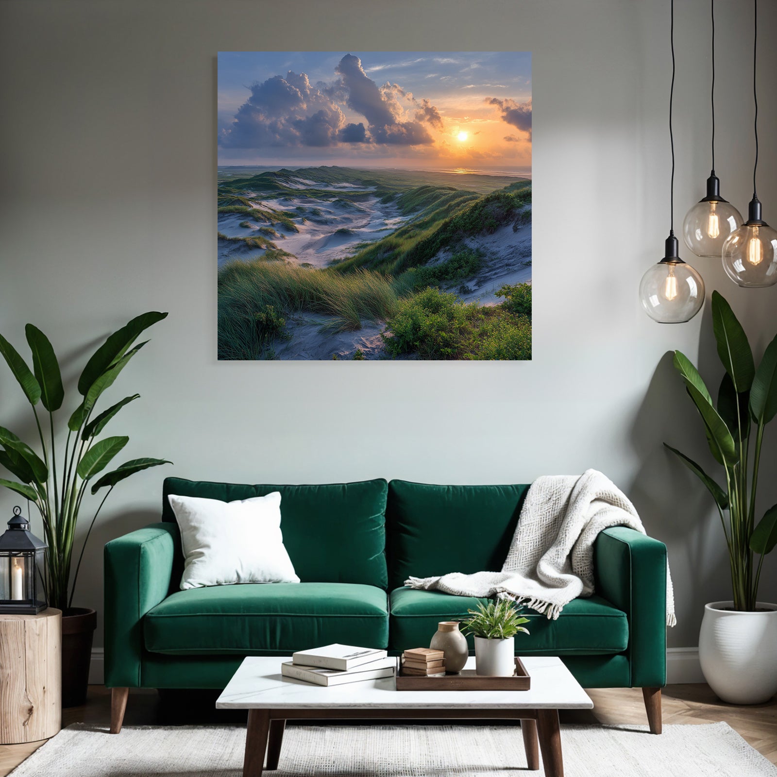 Ruhige Landschaft Sanddünen Horizontfarbiger Sonnenuntergang | Duenen und Heide | Landschaften
