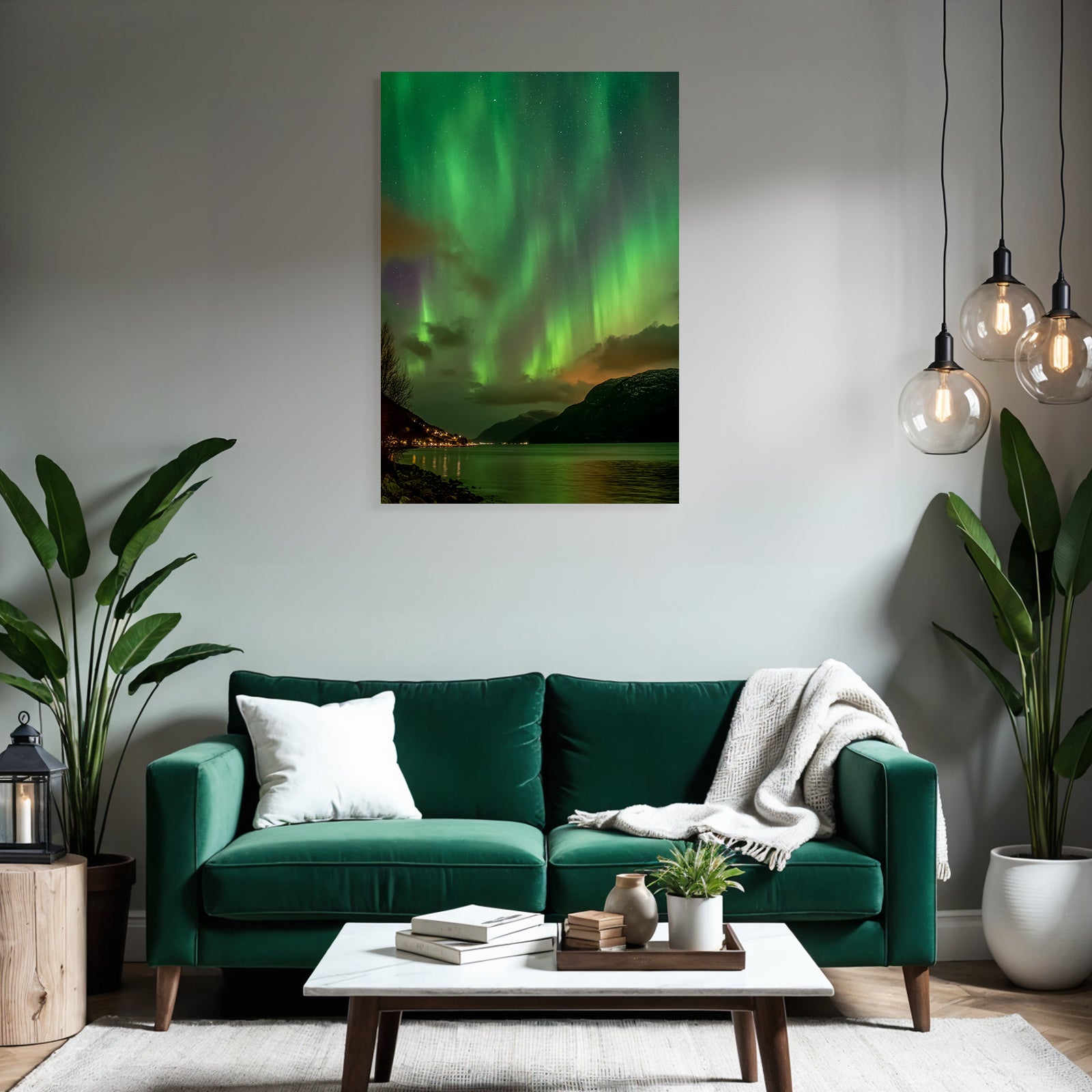 Polarlicht Nordlichter Aurora Borealis Nacht Himmel Bergblick Reflexion Wasser | Fjorde und Gletscher | Landschaften