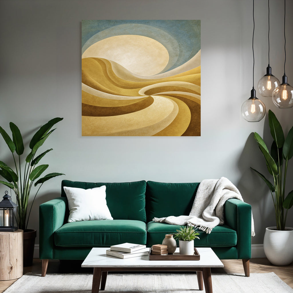 Yoga Meditation Abstrakte Landscape Gold Und Creme Mit Sonne | Yoga und Meditation | Themen und Hobbys
